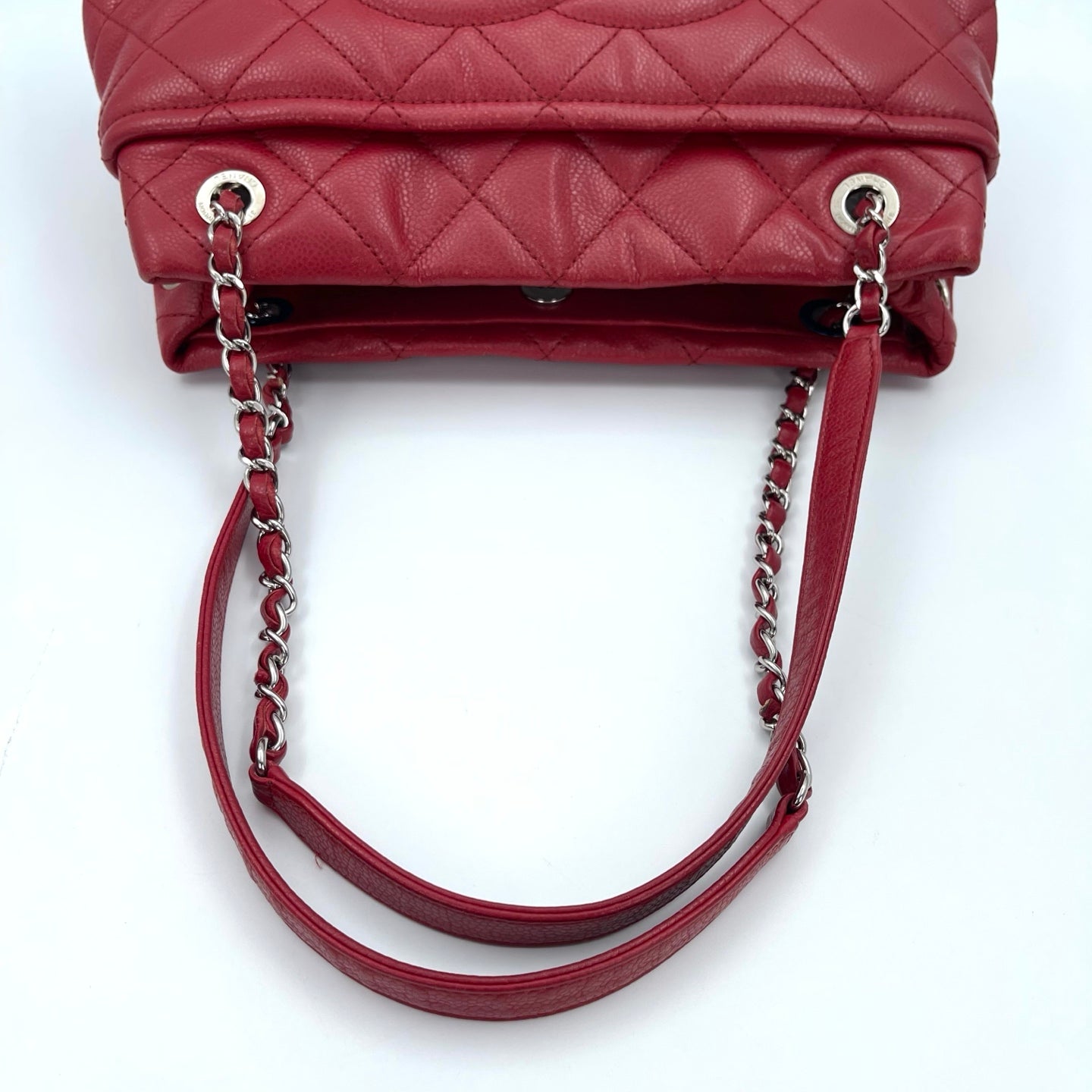 Chanel Red Caviar Leather Chain Tote Bag Silver Hardware [Used]