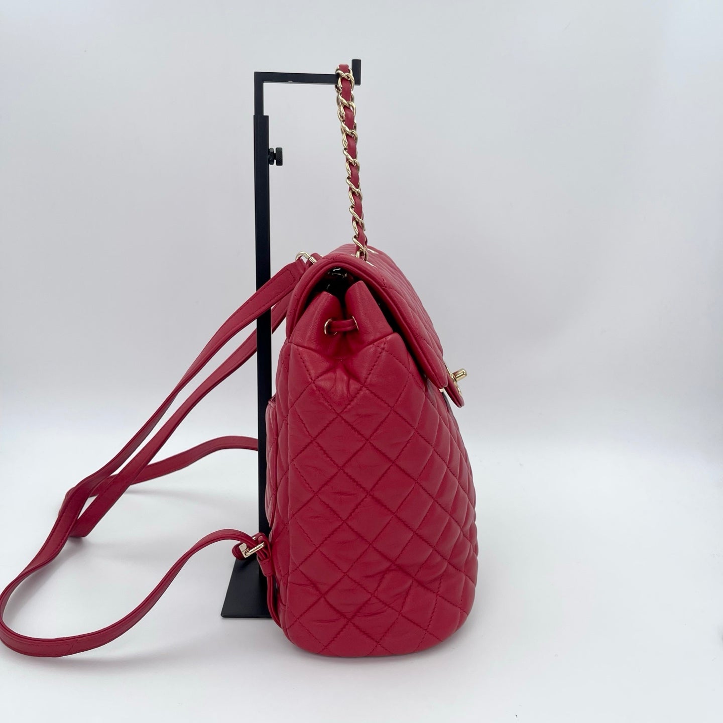 Chanel Red Caviar Leather Chain backpack Bag Silver Hardware [Used]