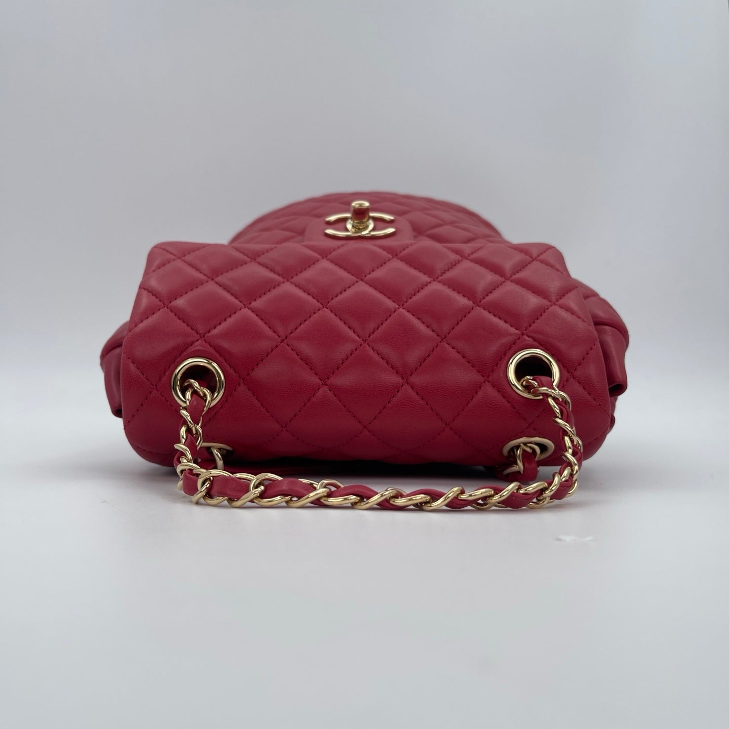 Chanel Red Caviar Leather Chain backpack Bag Silver Hardware [Used]