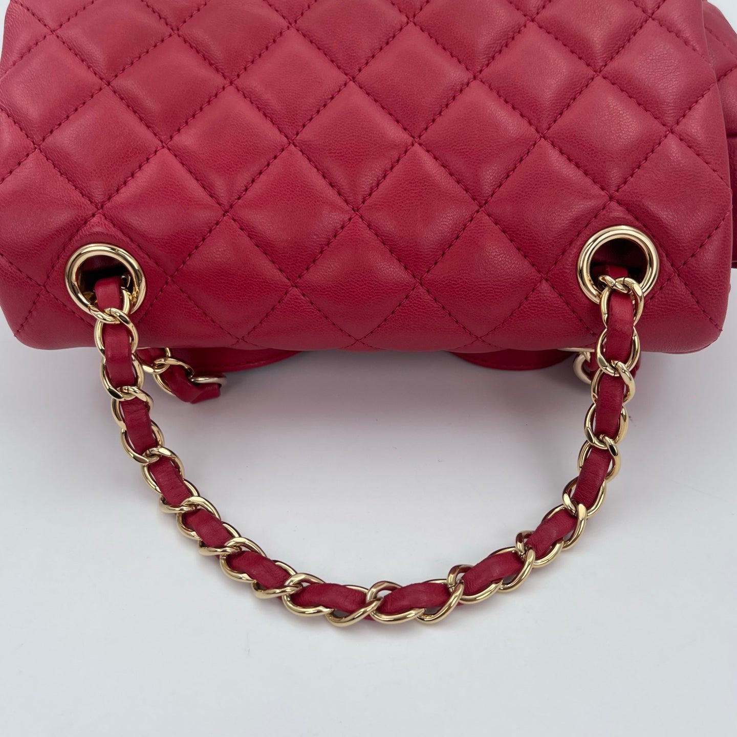 Chanel Red Caviar Leather Chain backpack Bag Silver Hardware [Used]