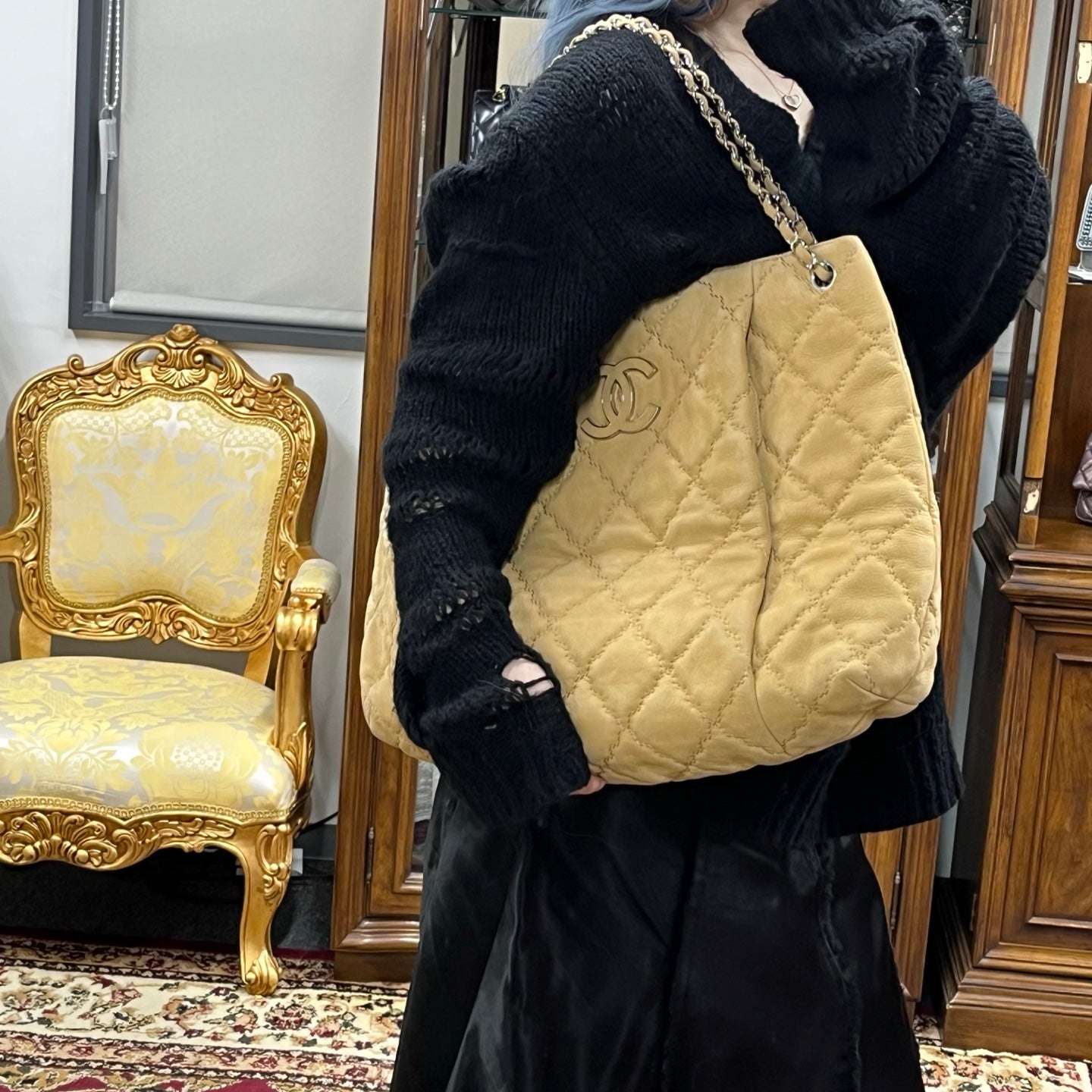 Chanel Oat Beige Calfskin Hobo Tote Bag [Used]