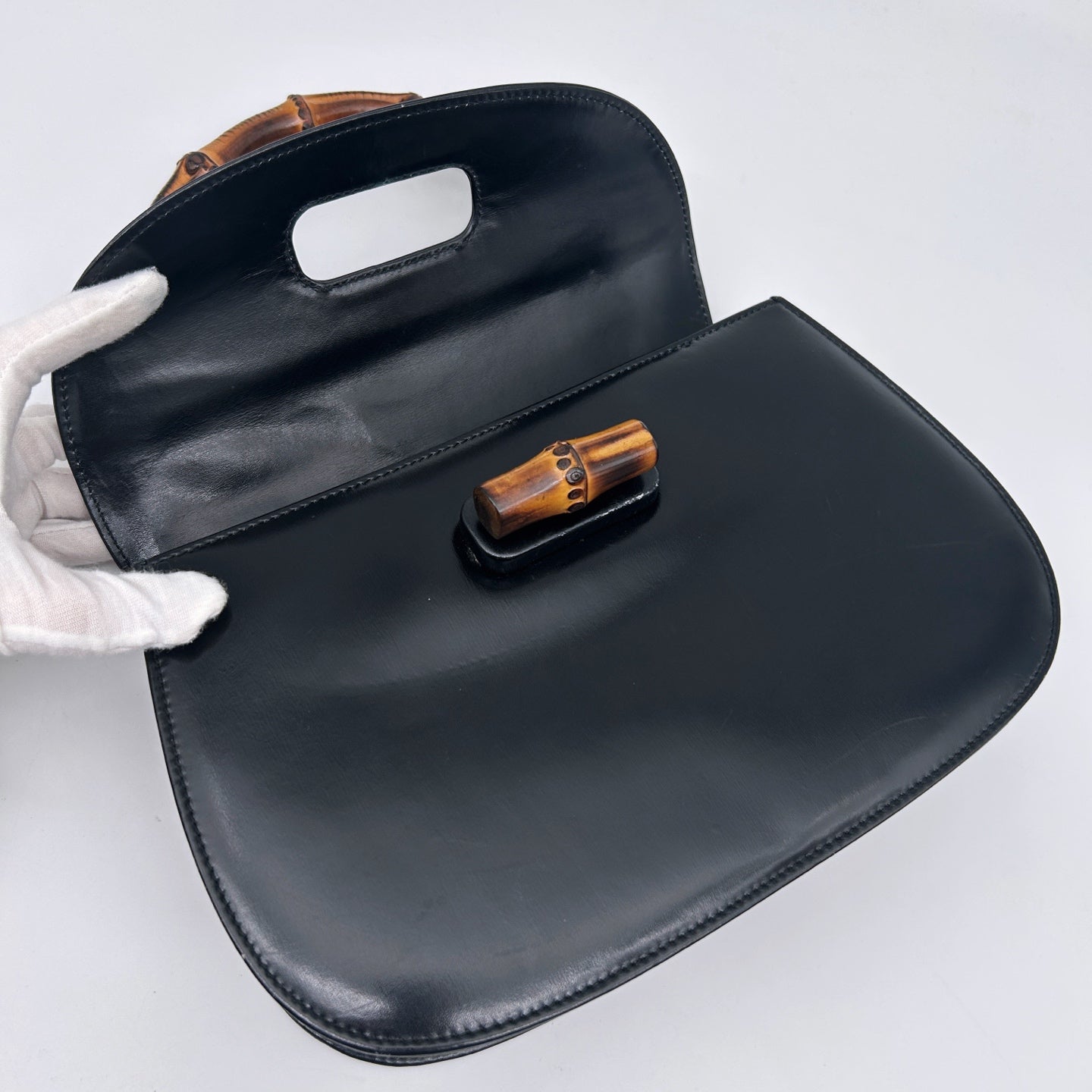 Gucci Black Box Leather Bamboo Medium 2Way Bag [Used]