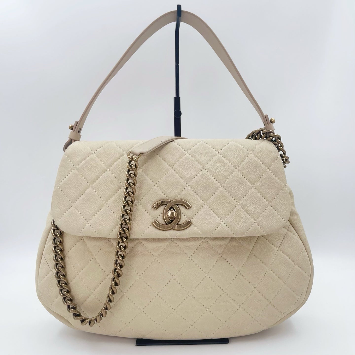 Chanel Cloud Tote Beige Calfskin Aged Gold CC 2Way Large Tote [Used]