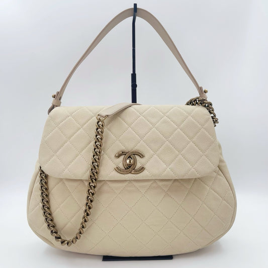 Chanel Cloud Tote Beige Calfskin Aged Gold CC 2Way Large Tote [Used]