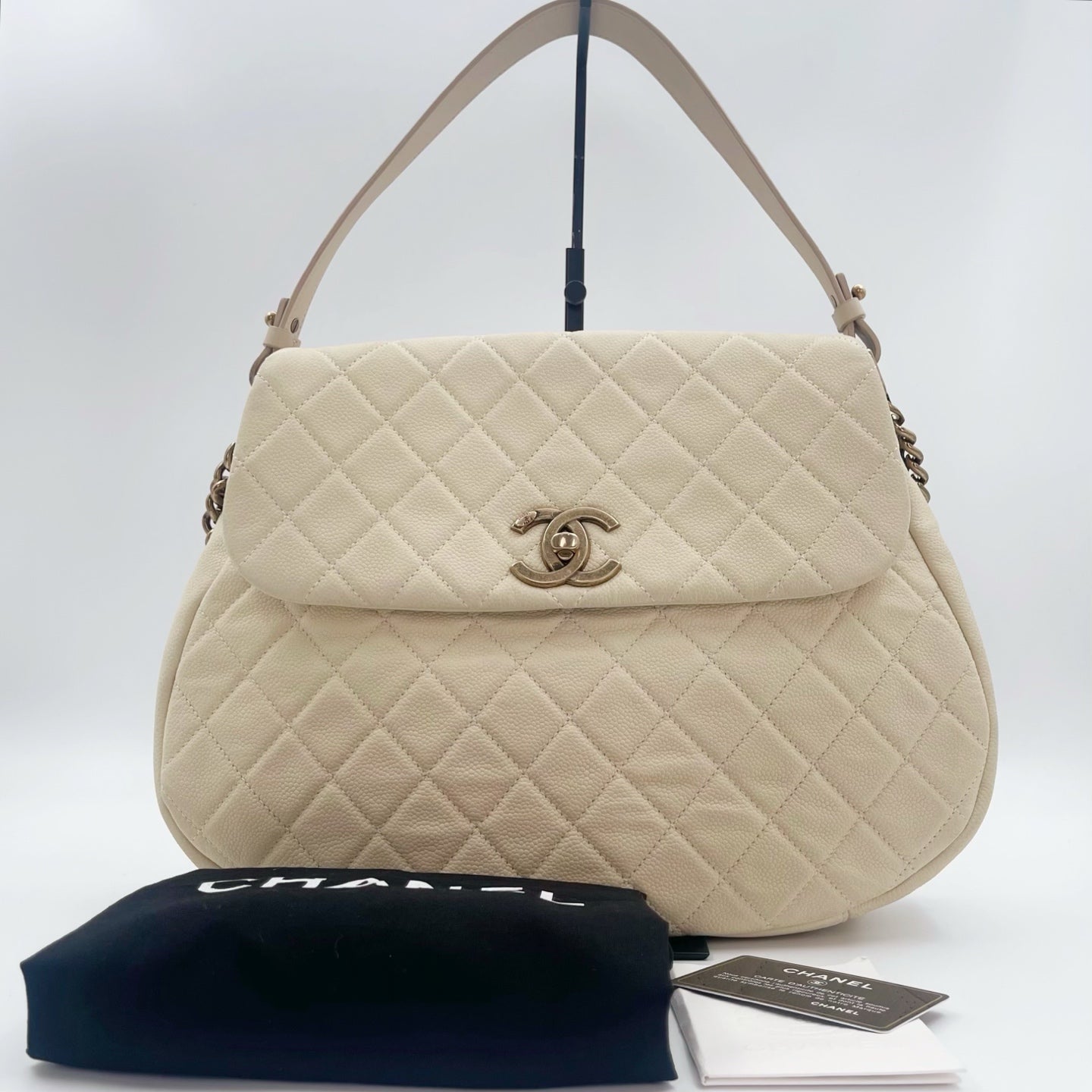 Chanel Cloud Tote Beige Calfskin Aged Gold CC 2Way Large Tote [Used]
