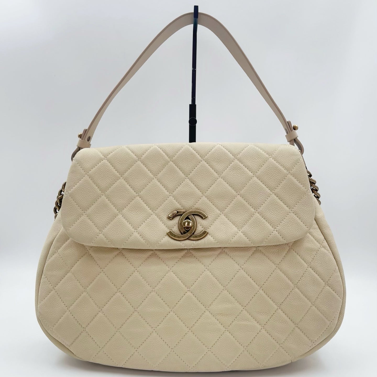 Chanel Cloud Tote Beige Calfskin Aged Gold CC 2Way Large Tote [Used]