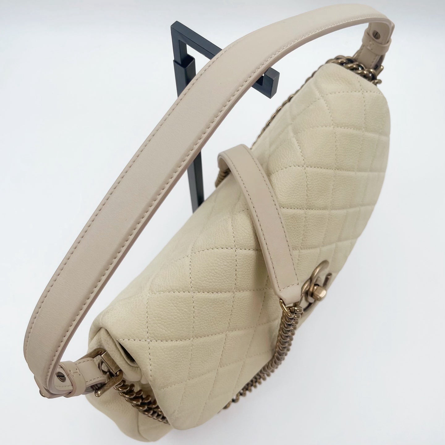 Chanel Cloud Tote Beige Calfskin Aged Gold CC 2Way Large Tote [Used]