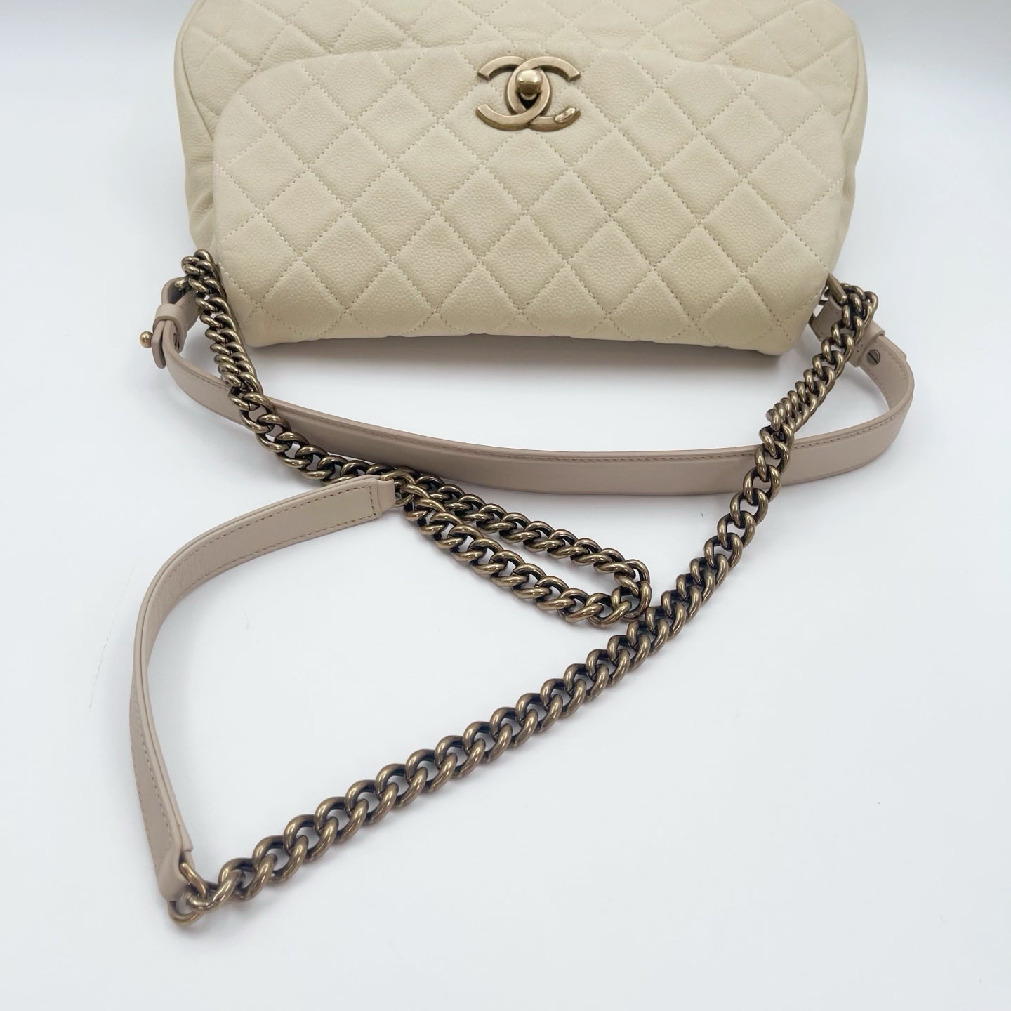 Chanel Cloud Tote Beige Calfskin Aged Gold CC 2Way Large Tote [Used]