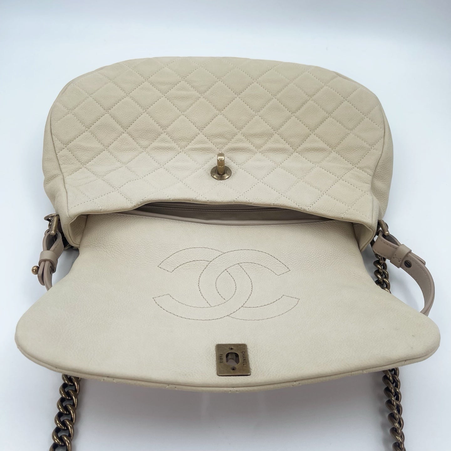 Chanel Cloud Tote Beige Calfskin Aged Gold CC 2Way Large Tote [Used]
