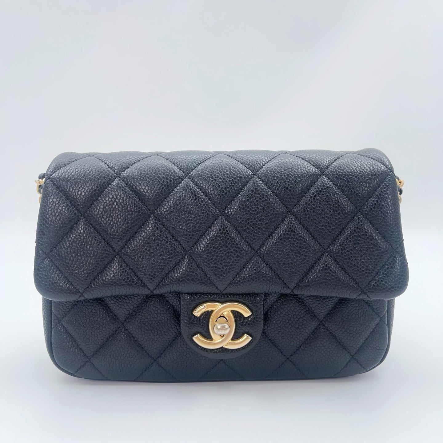 Chanel Classic Flap Black Caviar Leather Gold CC Coin Charm Square Mini Bag [Used]