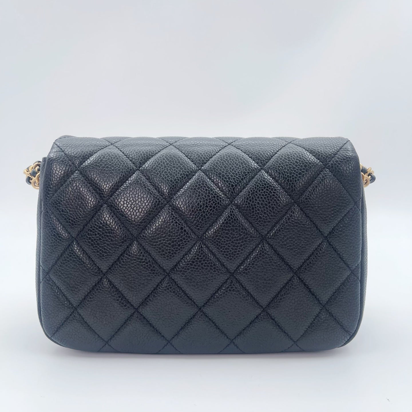 Chanel Classic Flap Black Caviar Leather Gold CC Coin Charm Square Mini Bag [Used]