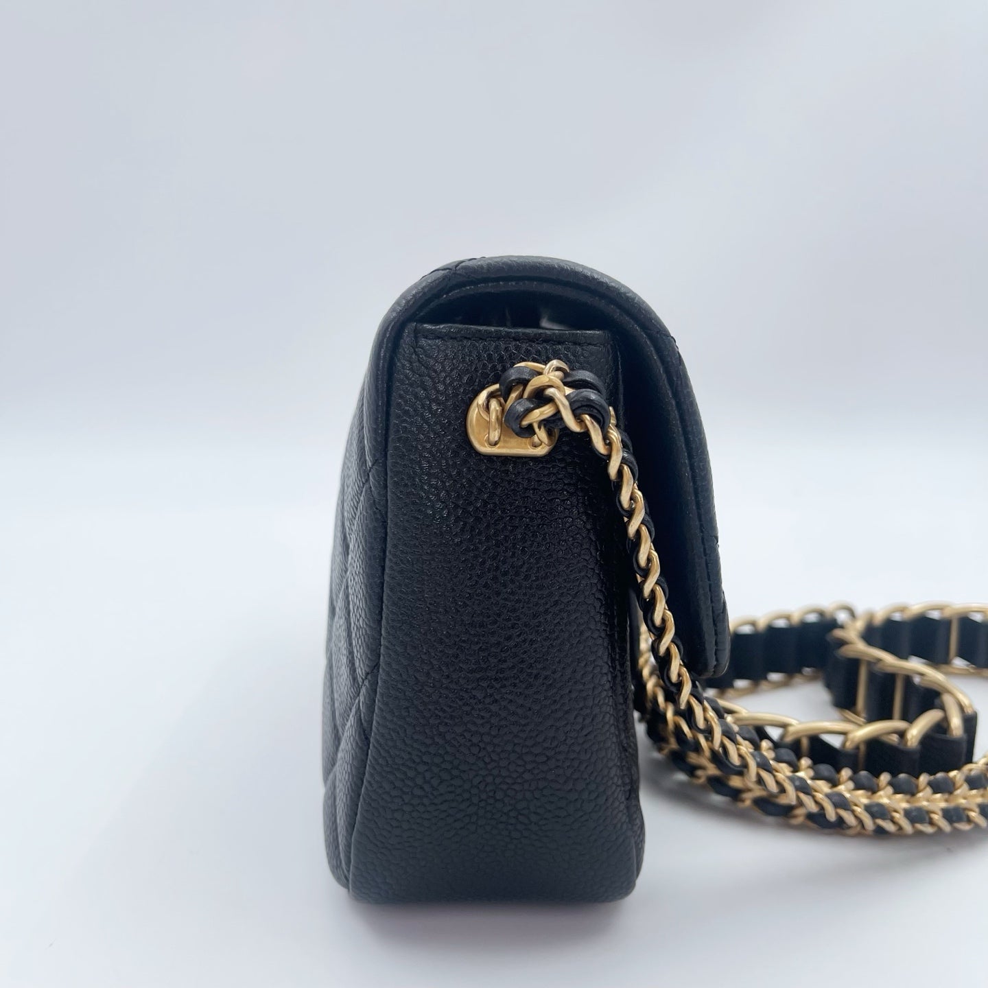 Chanel Classic Flap Black Caviar Leather Gold CC Coin Charm Square Mini Bag [Used]