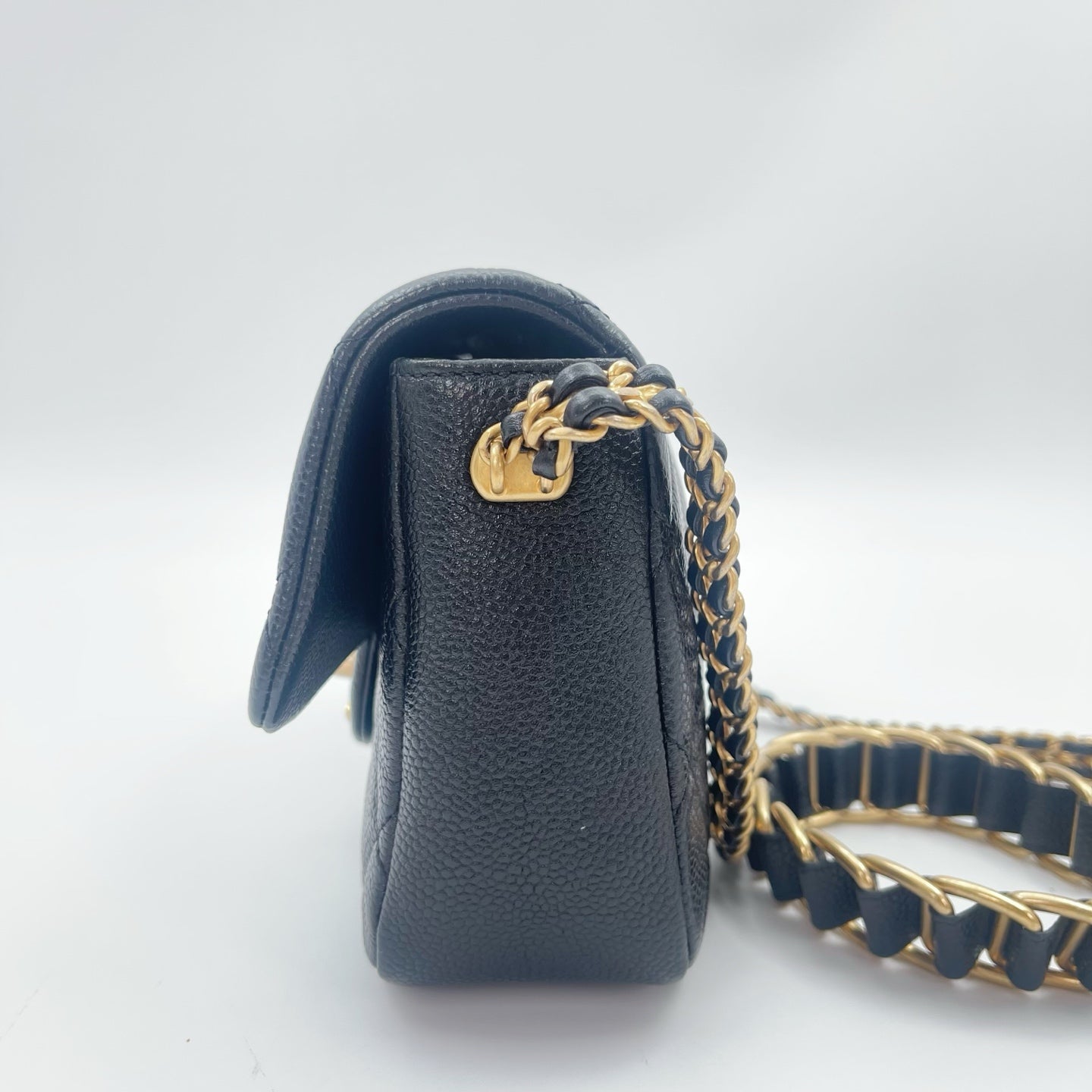 Chanel Classic Flap Black Caviar Leather Gold CC Coin Charm Square Mini Bag [Used]