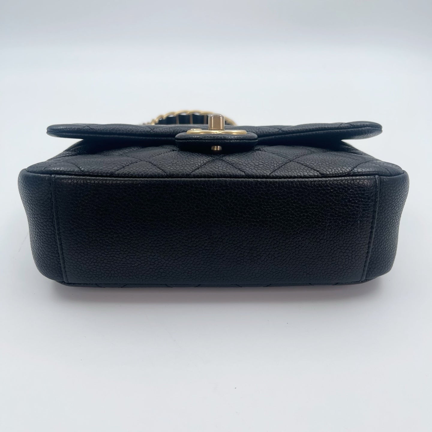 Chanel Classic Flap Black Caviar Leather Gold CC Coin Charm Square Mini Bag [Used]