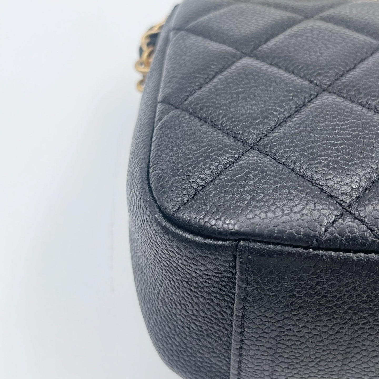 Chanel Classic Flap Black Caviar Leather Gold CC Coin Charm Square Mini Bag [Used]