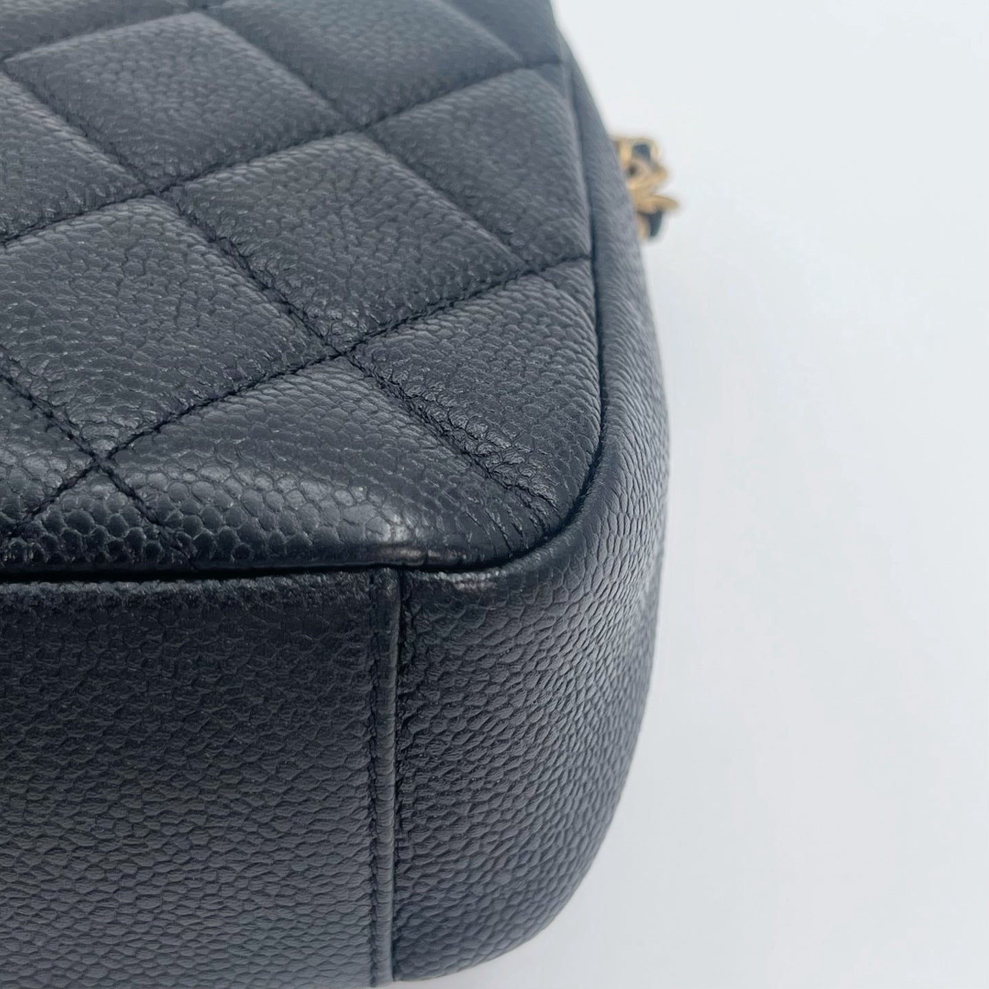 Chanel Classic Flap Black Caviar Leather Gold CC Coin Charm Square Mini Bag [Used]