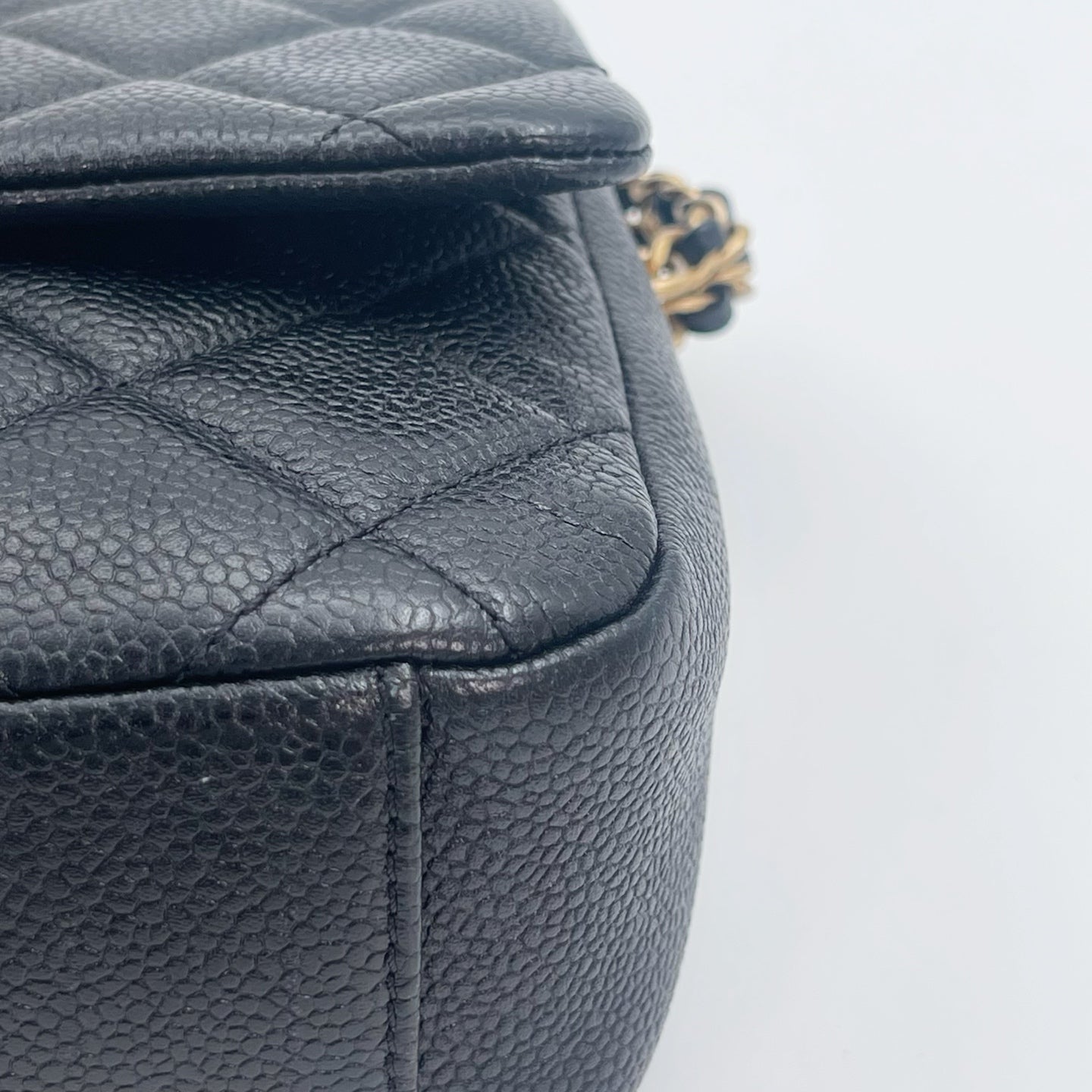 Chanel Classic Flap Black Caviar Leather Gold CC Coin Charm Square Mini Bag [Used]