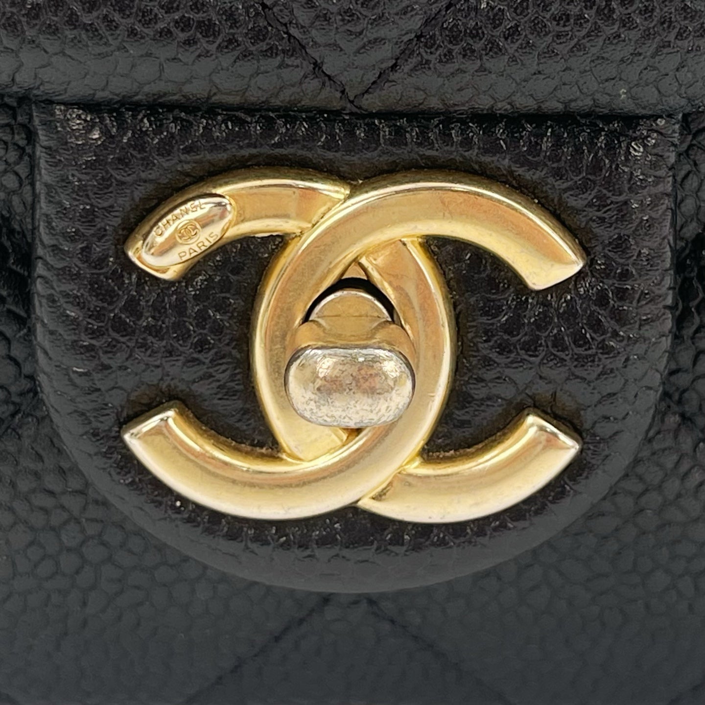 Chanel Classic Flap Black Caviar Leather Gold CC Coin Charm Square Mini Bag [Used]