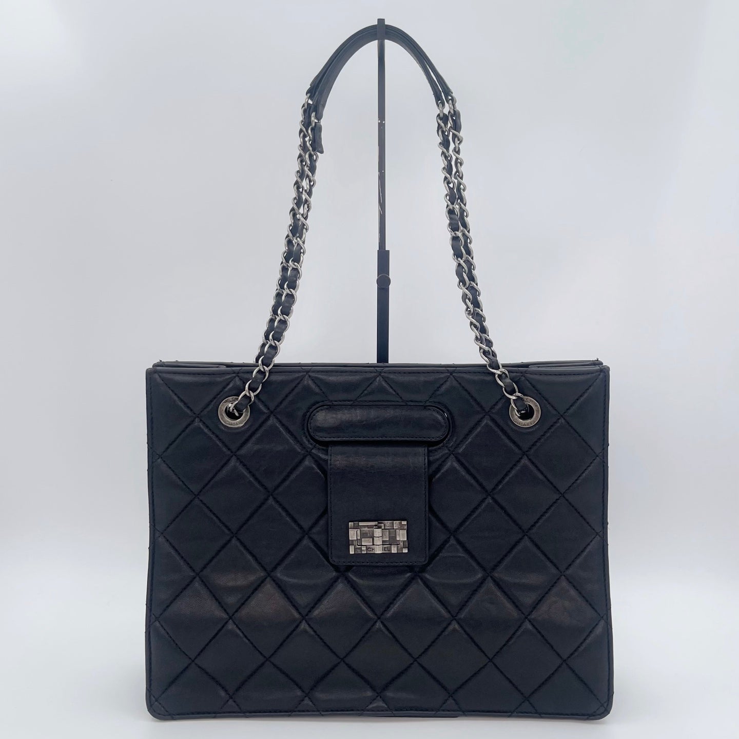 Chanel 2.55 Black Lambskin Chain Tote Bag [Used]