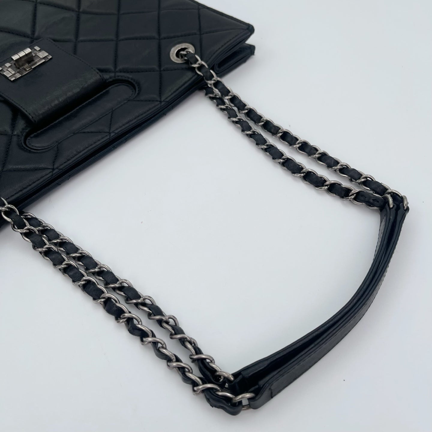 Chanel 2.55 Black Lambskin Chain Tote Bag [Used]