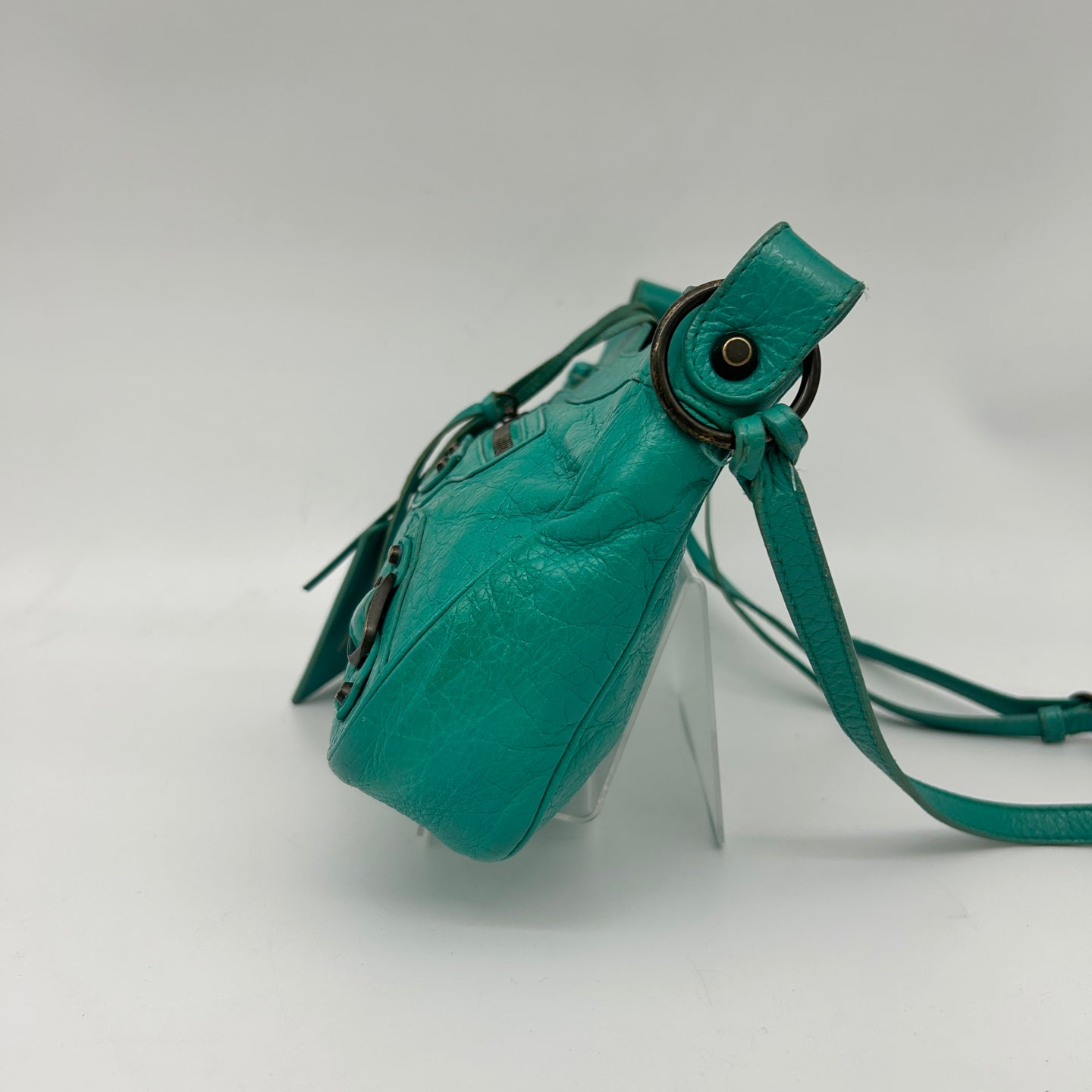 Balenciaga Teal Blue Crinkled Leather Crossbody Bag [Used]
