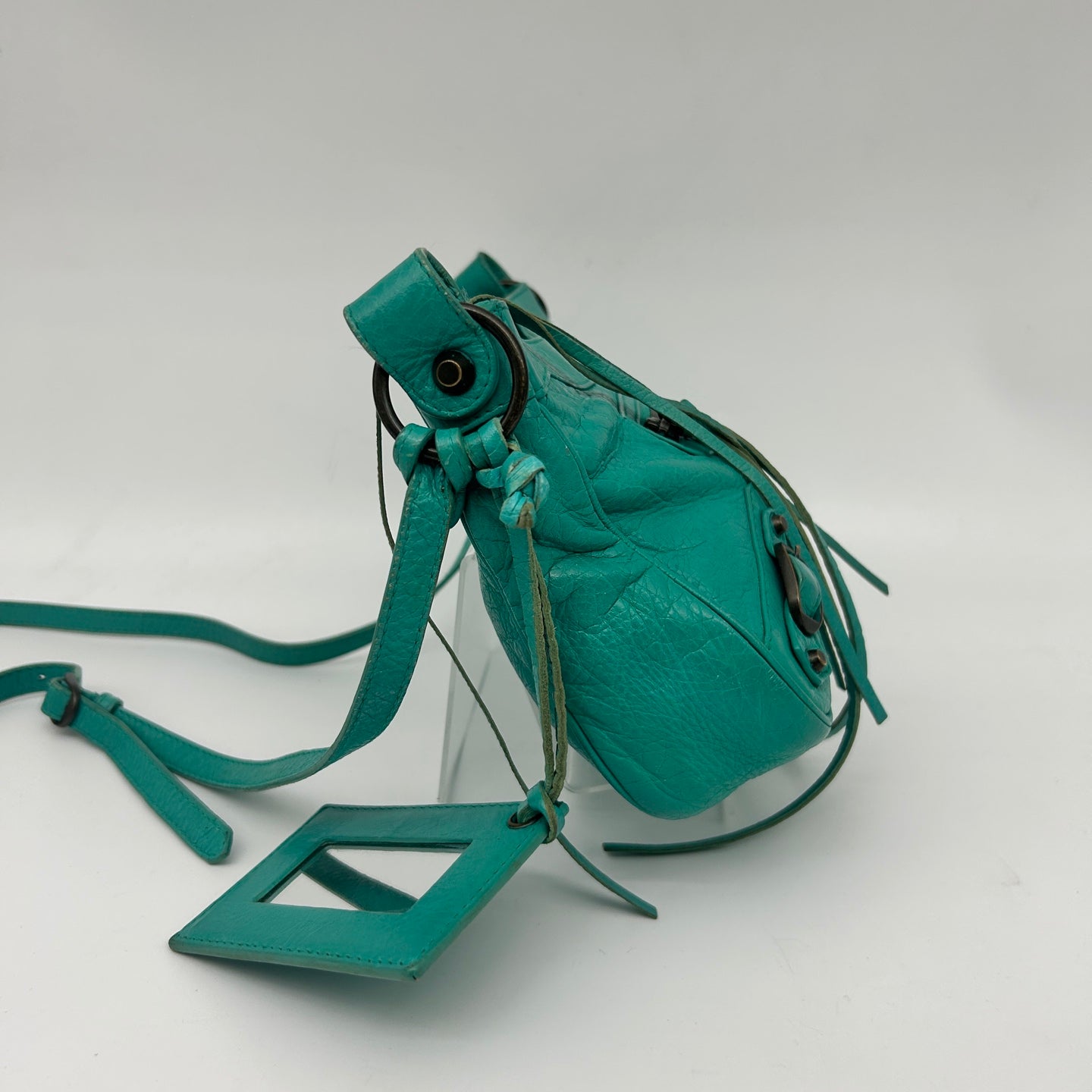 Balenciaga Teal Blue Crinkled Leather Crossbody Bag [Used]