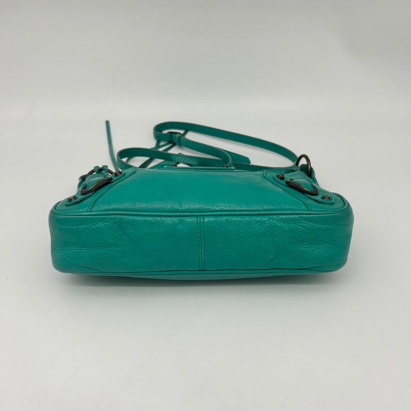 Balenciaga Teal Blue Crinkled Leather Crossbody Bag [Used]