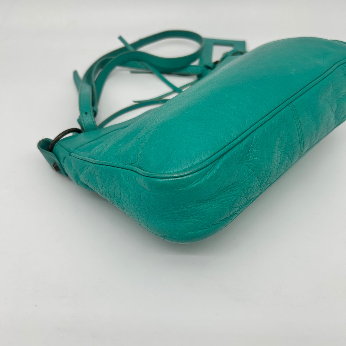 Balenciaga Teal Blue Crinkled Leather Crossbody Bag [Used]