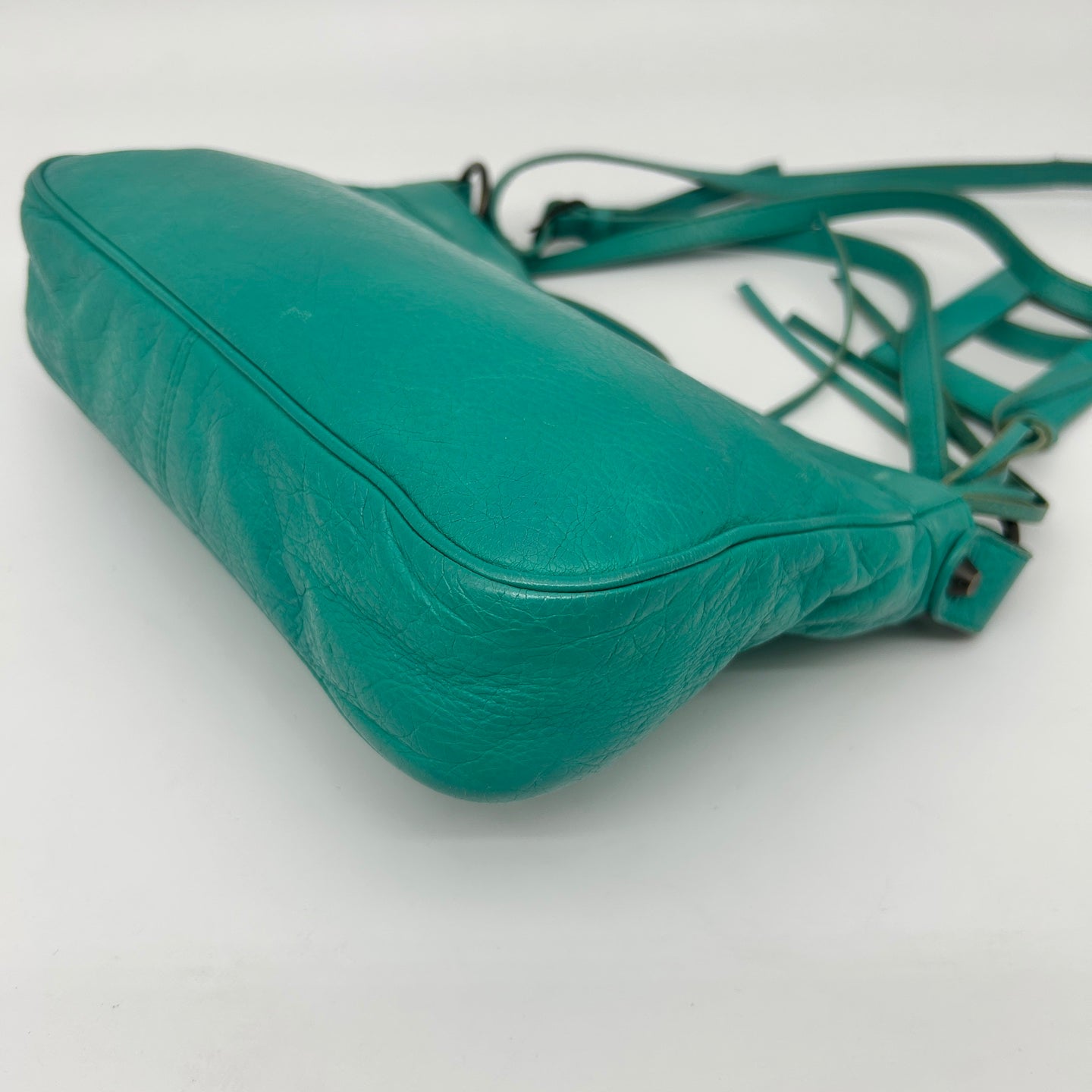 Balenciaga Teal Blue Crinkled Leather Crossbody Bag [Used]
