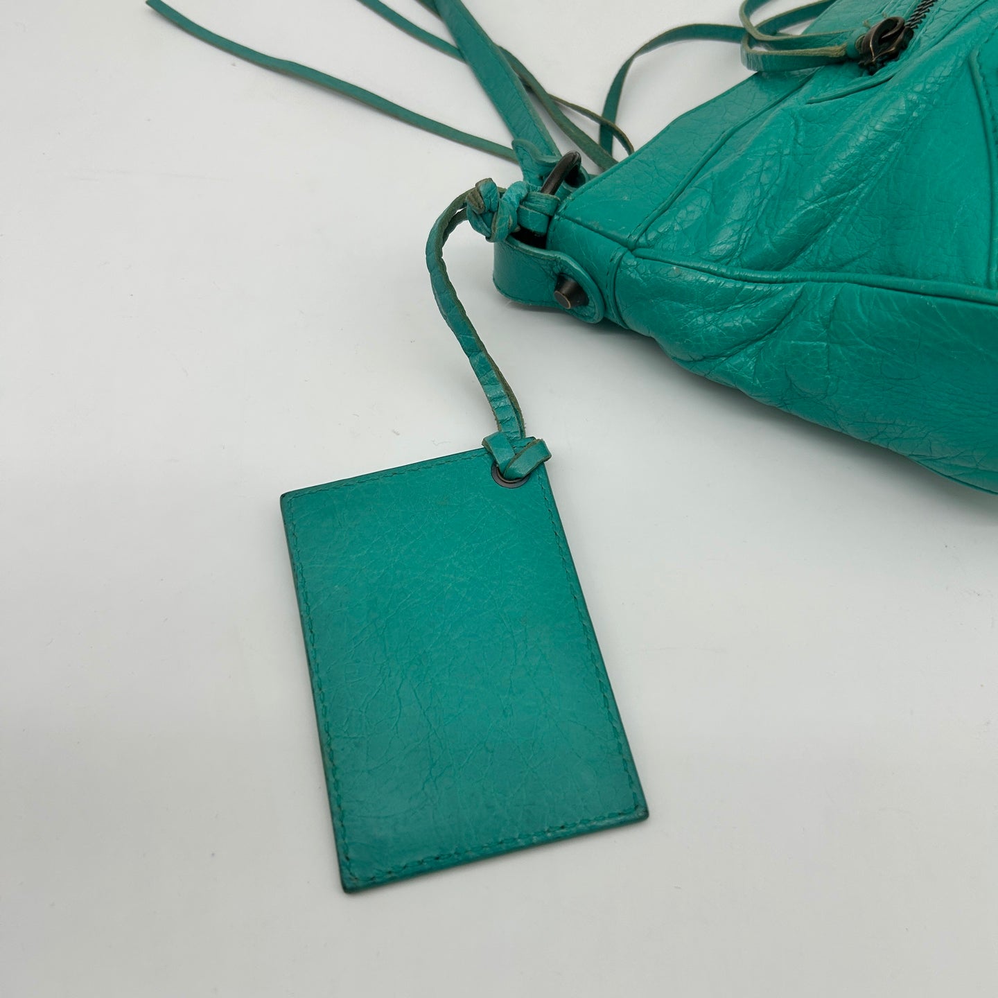 Balenciaga Teal Blue Crinkled Leather Crossbody Bag [Used]
