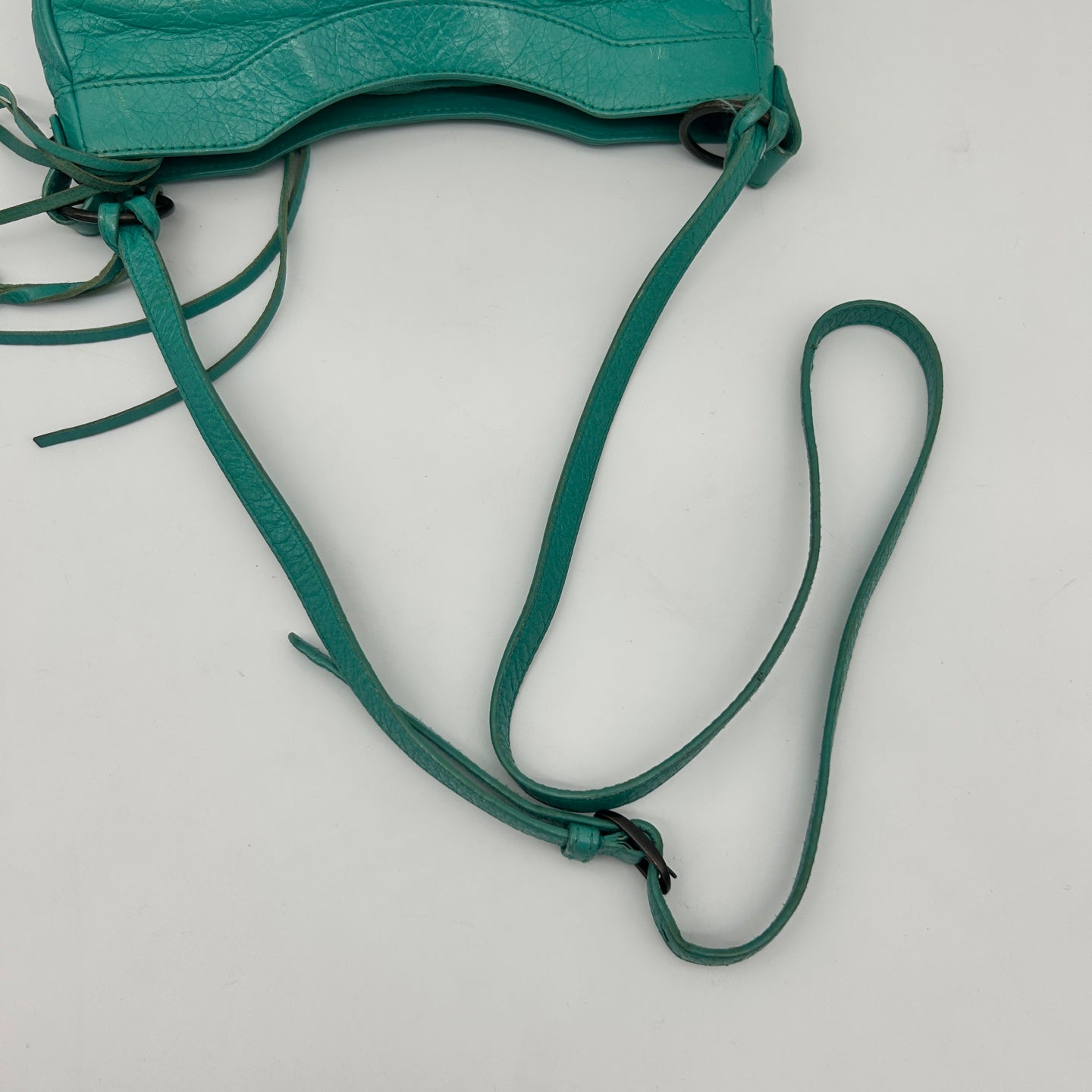 Balenciaga Teal Blue Crinkled Leather Crossbody Bag [Used]