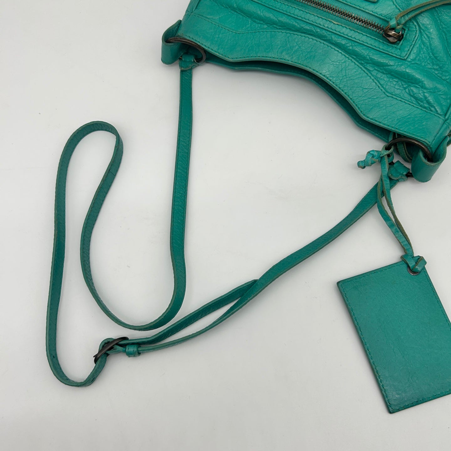 Balenciaga Teal Blue Crinkled Leather Crossbody Bag [Used]