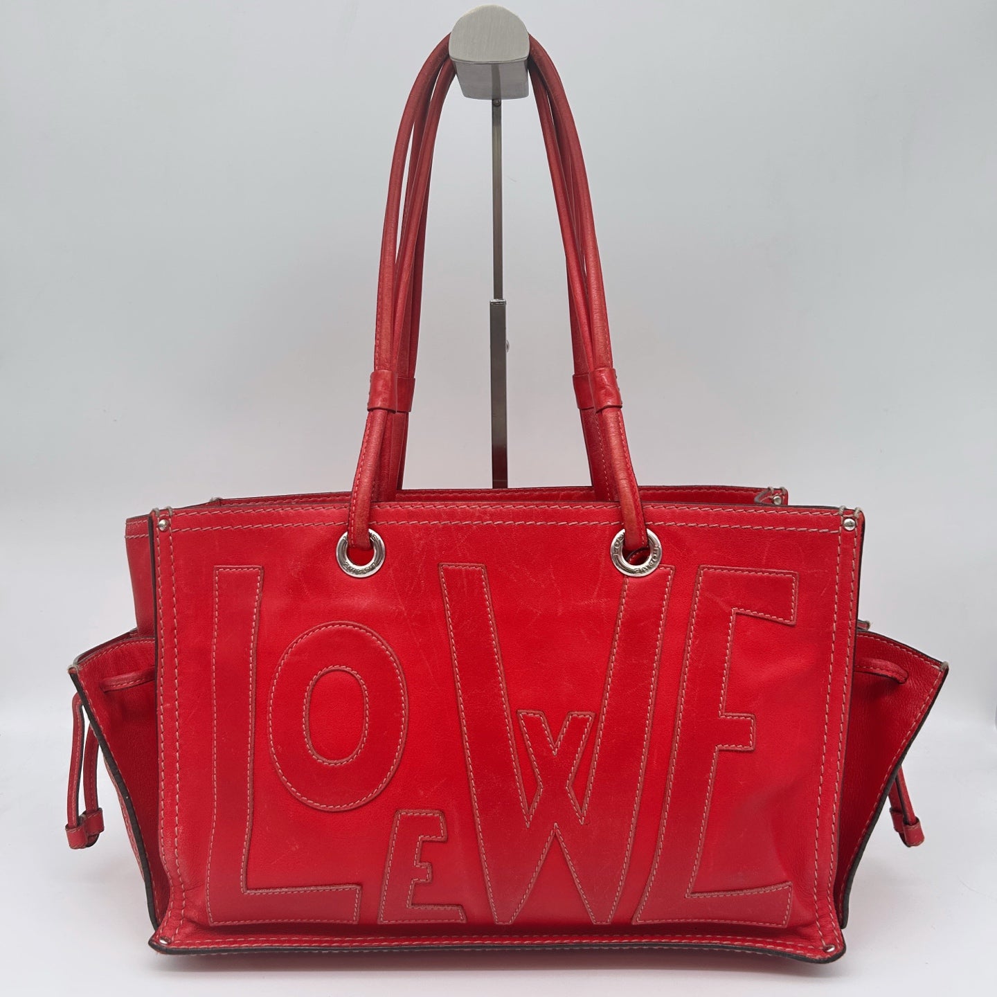 Loewe Red Anagram Leather Shoulder Tote Bag [Used]