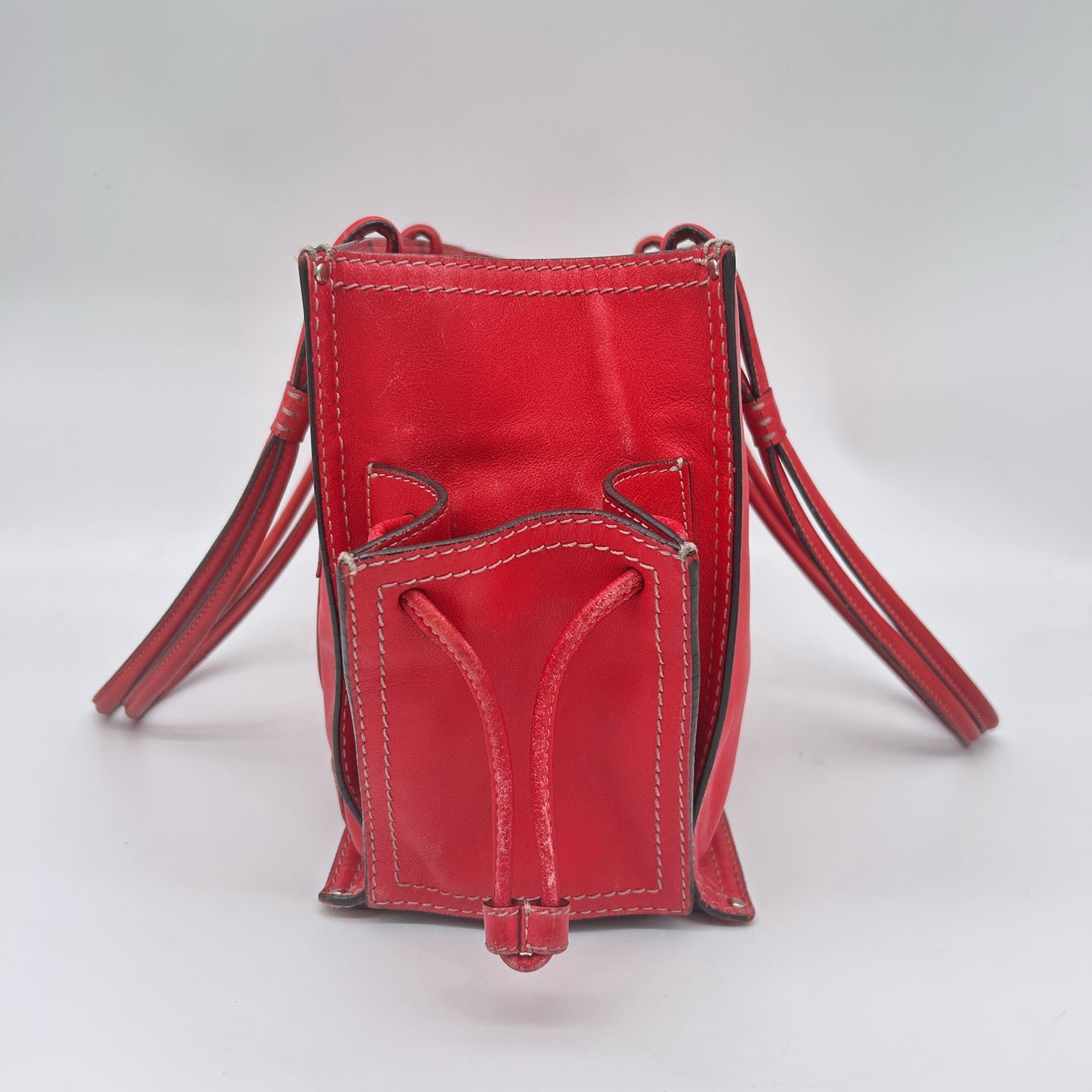 Loewe Red Anagram Leather Shoulder Tote Bag [Used]