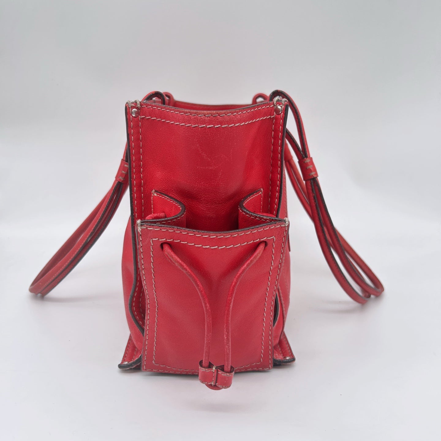 Loewe Red Anagram Leather Shoulder Tote Bag [Used]