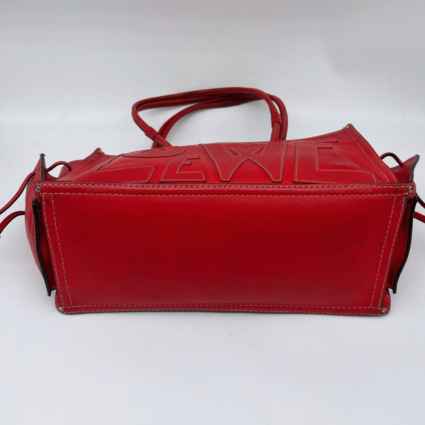 Loewe Red Anagram Leather Shoulder Tote Bag [Used]