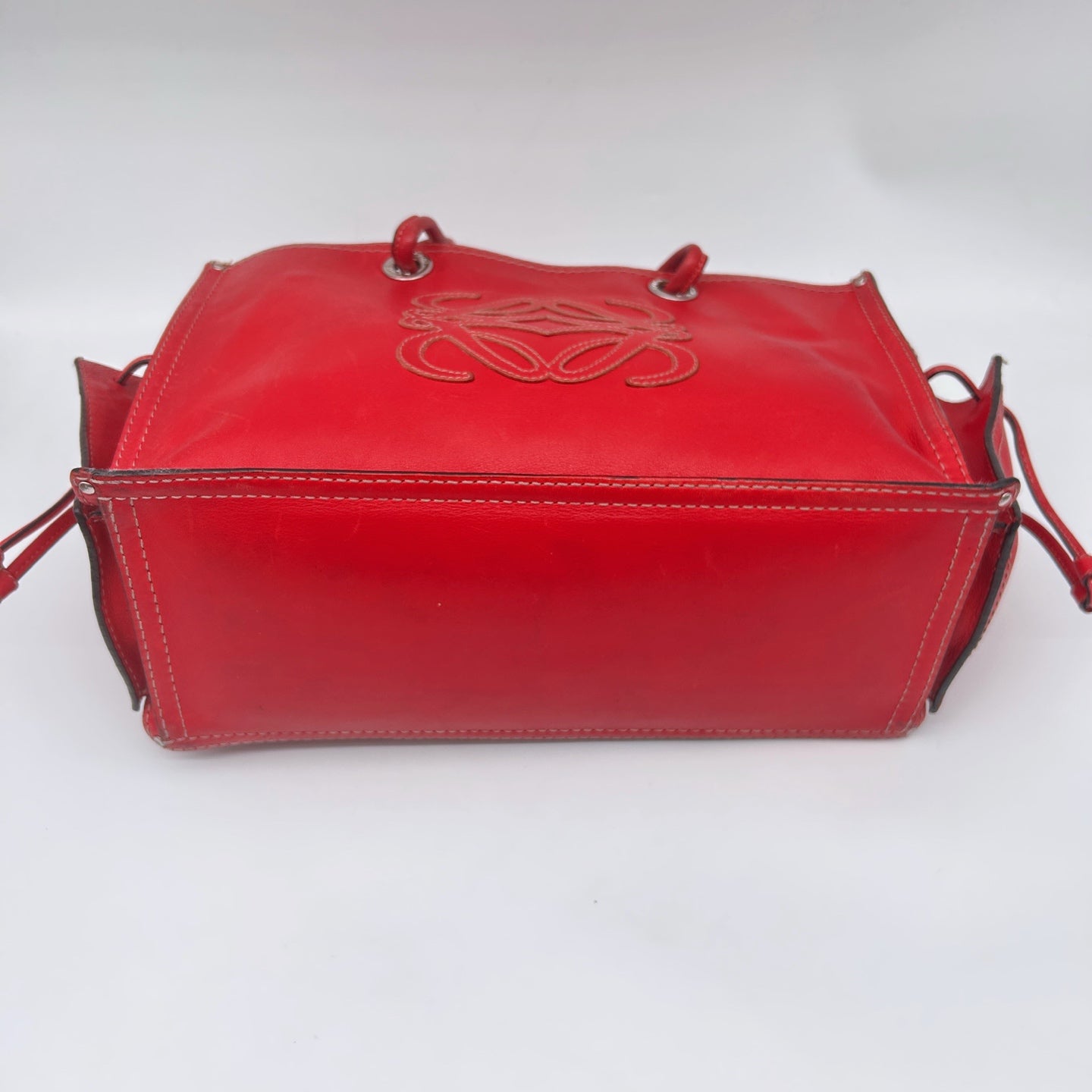 Loewe Red Anagram Leather Shoulder Tote Bag [Used]