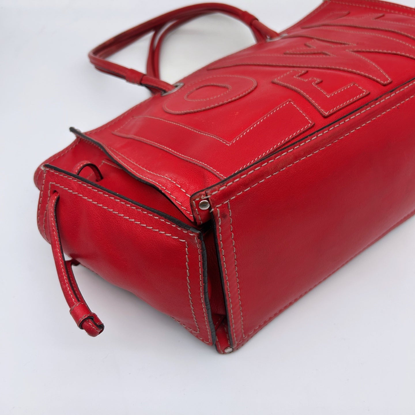 Loewe Red Anagram Leather Shoulder Tote Bag [Used]
