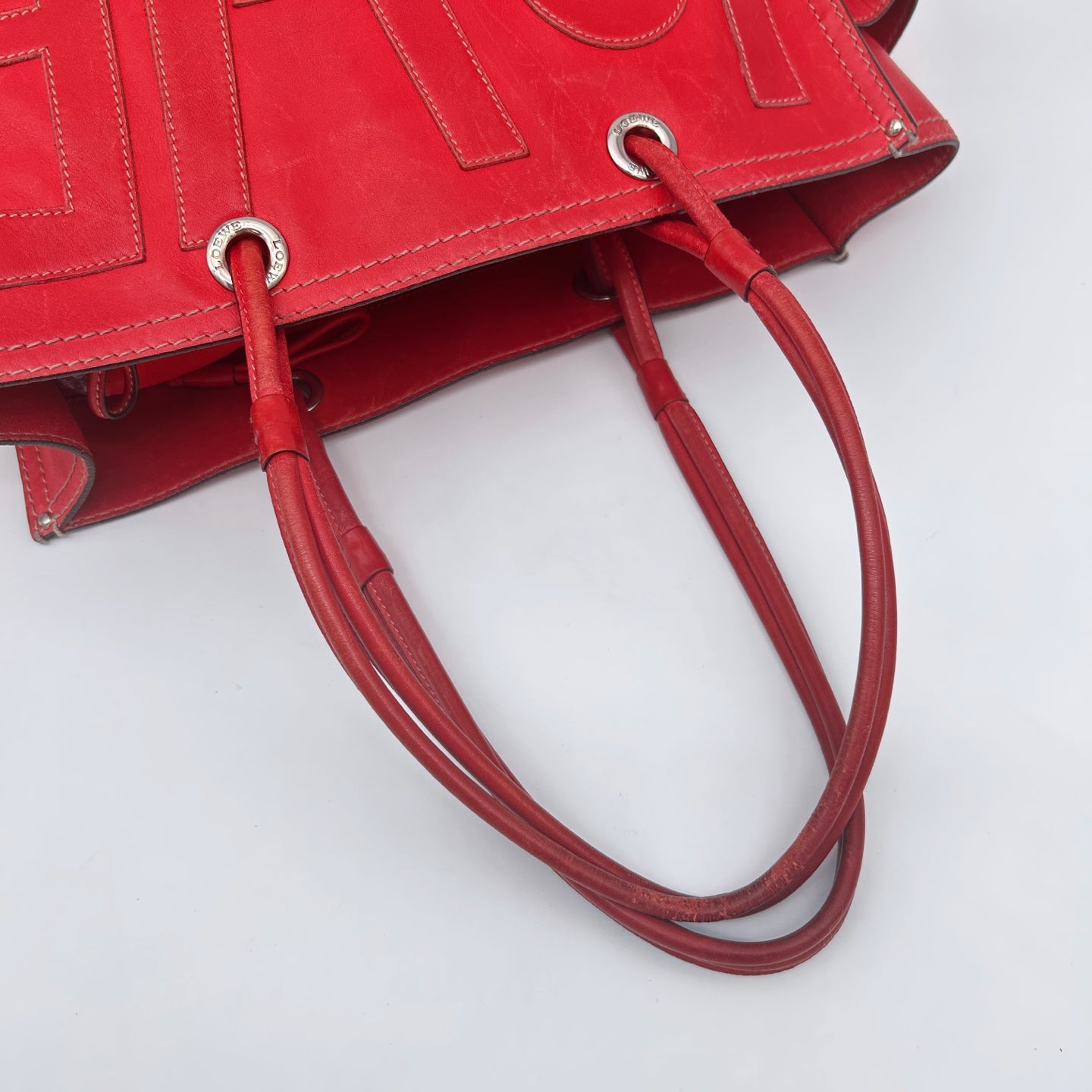 Loewe Red Anagram Leather Shoulder Tote Bag [Used]