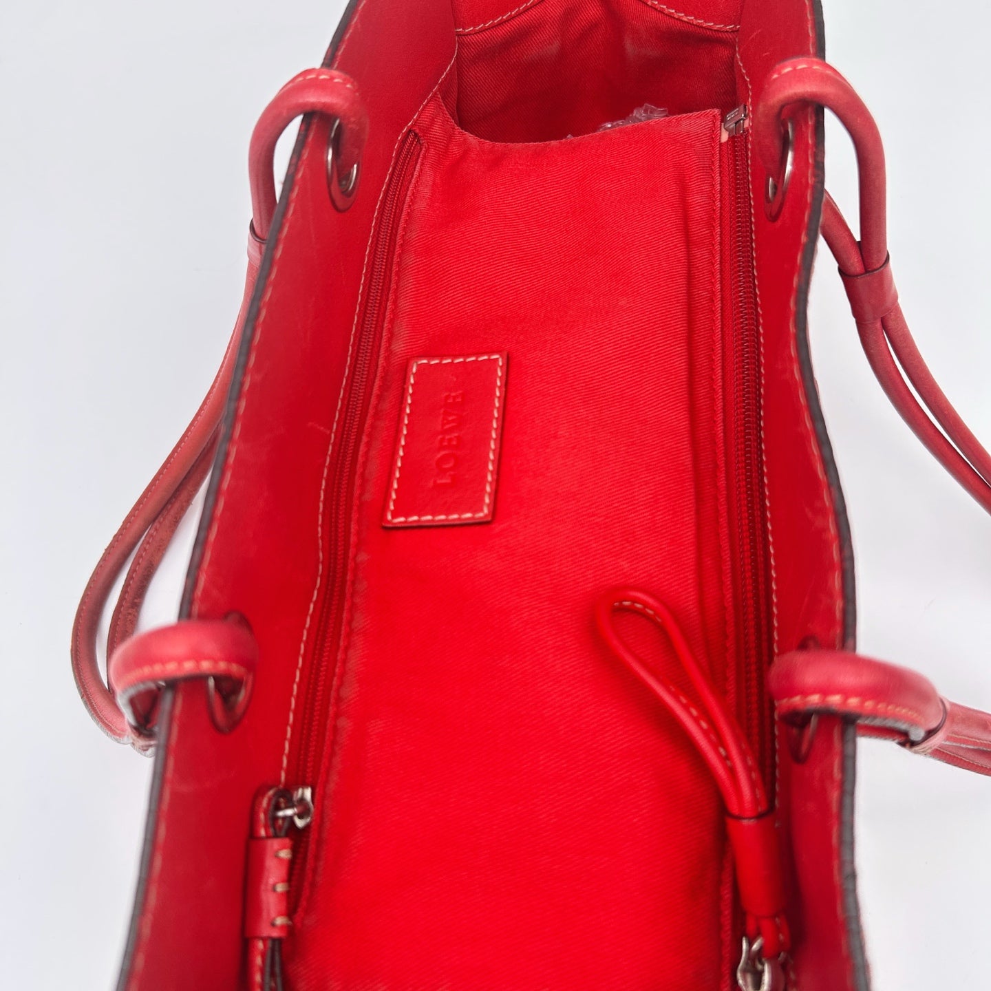 Loewe Red Anagram Leather Shoulder Tote Bag [Used]