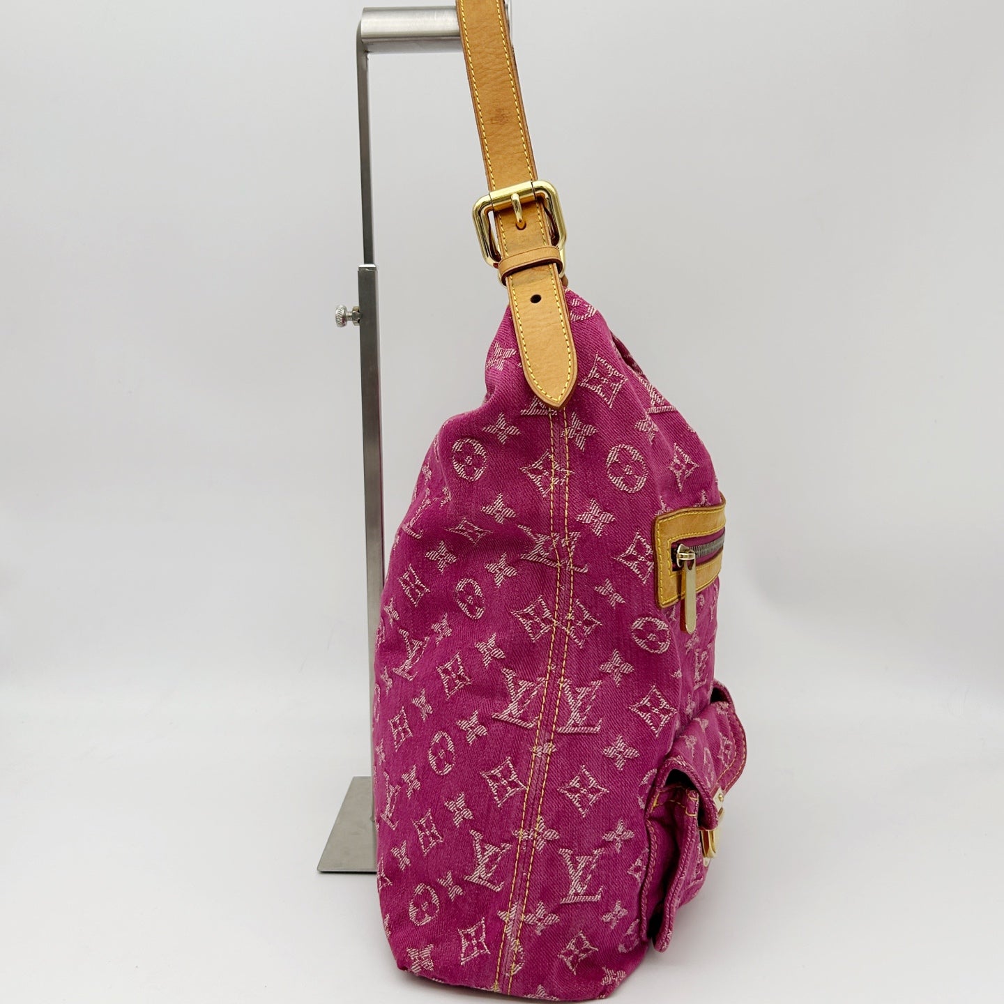 Louis Vuitton Fuchsia Pink Monogram Denim Baggy Shoulder Bag [Used]