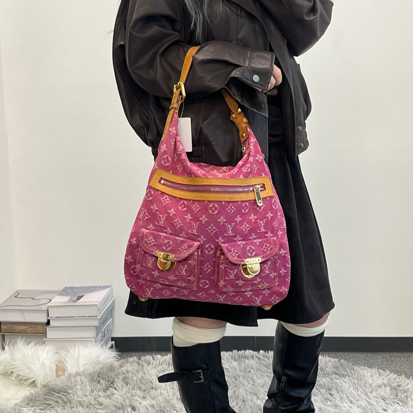 Louis Vuitton Fuchsia Pink Monogram Denim Baggy Shoulder Bag [Used]