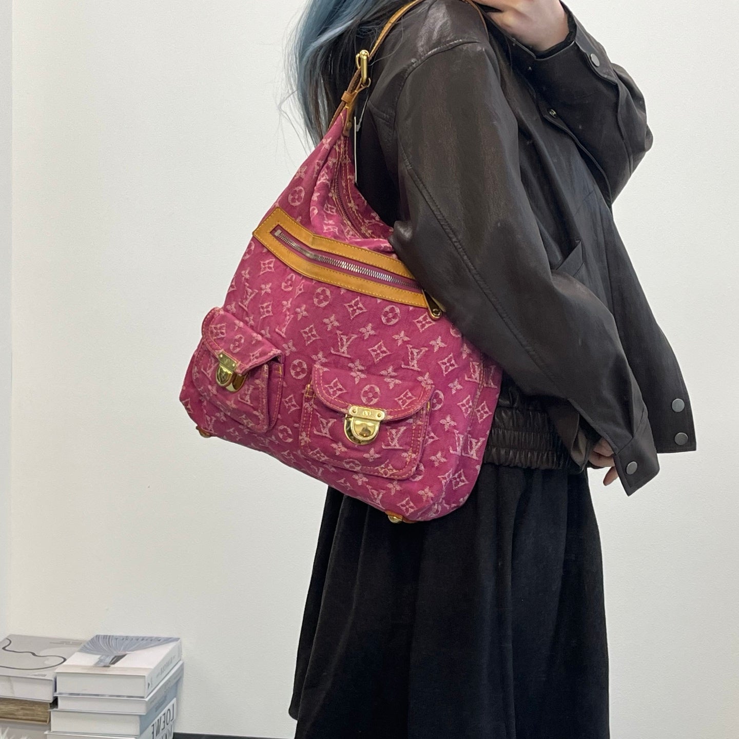 Louis Vuitton Fuchsia Pink Monogram Denim Baggy Shoulder Bag [Used]