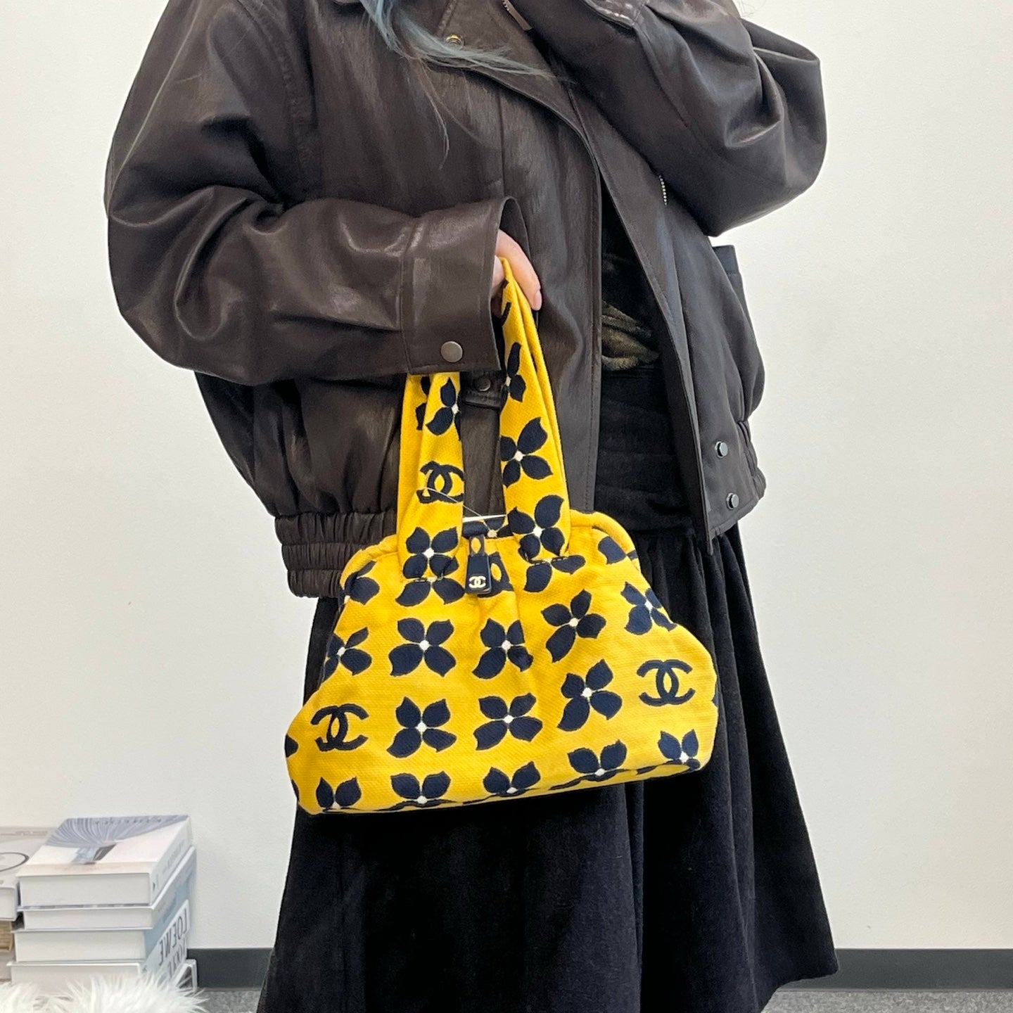 Chanel Yellow Clover Graffiti Canvas Kisslock Mini Handbag [Used]
