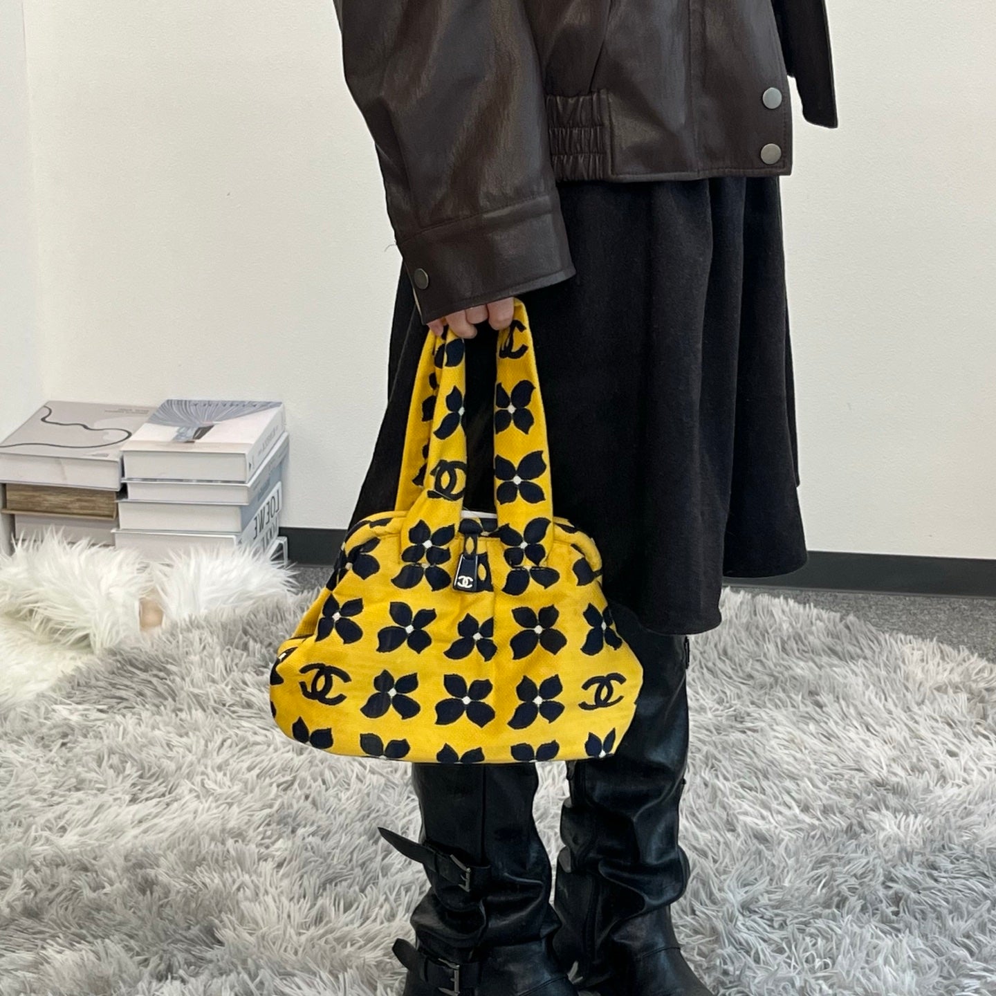 Chanel Yellow Clover Graffiti Canvas Kisslock Mini Handbag [Used]