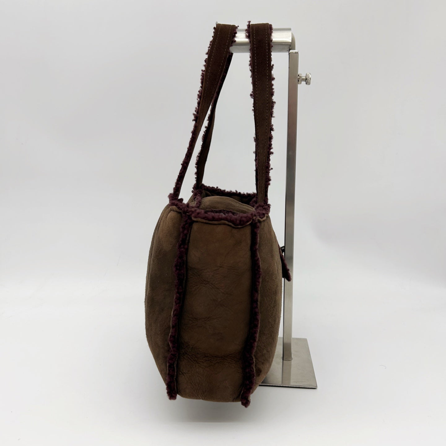 Chanel Brown Suede Shearling Trim Small Shoulder Tote Bag [Used]