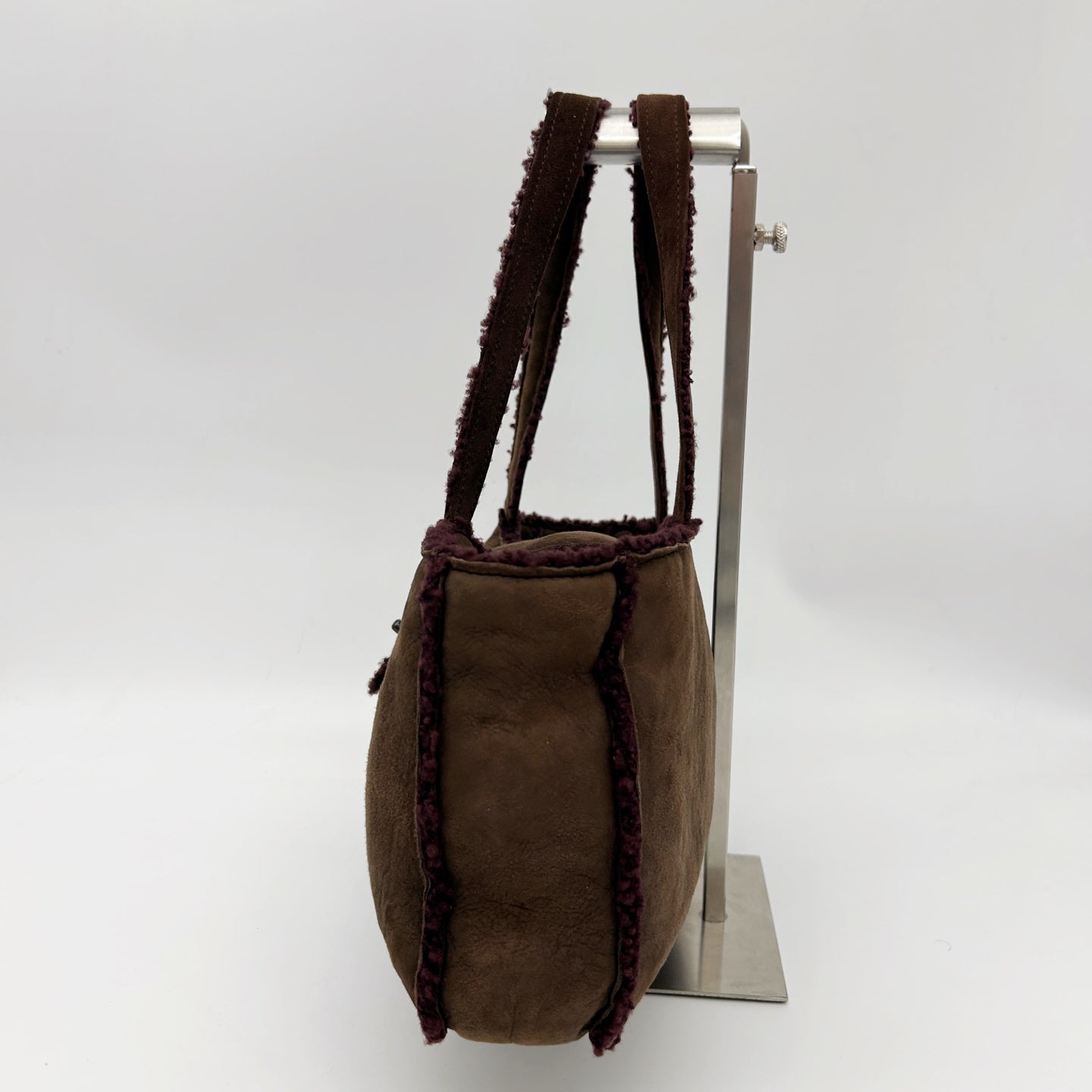 Chanel Brown Suede Shearling Trim Small Shoulder Tote Bag [Used]