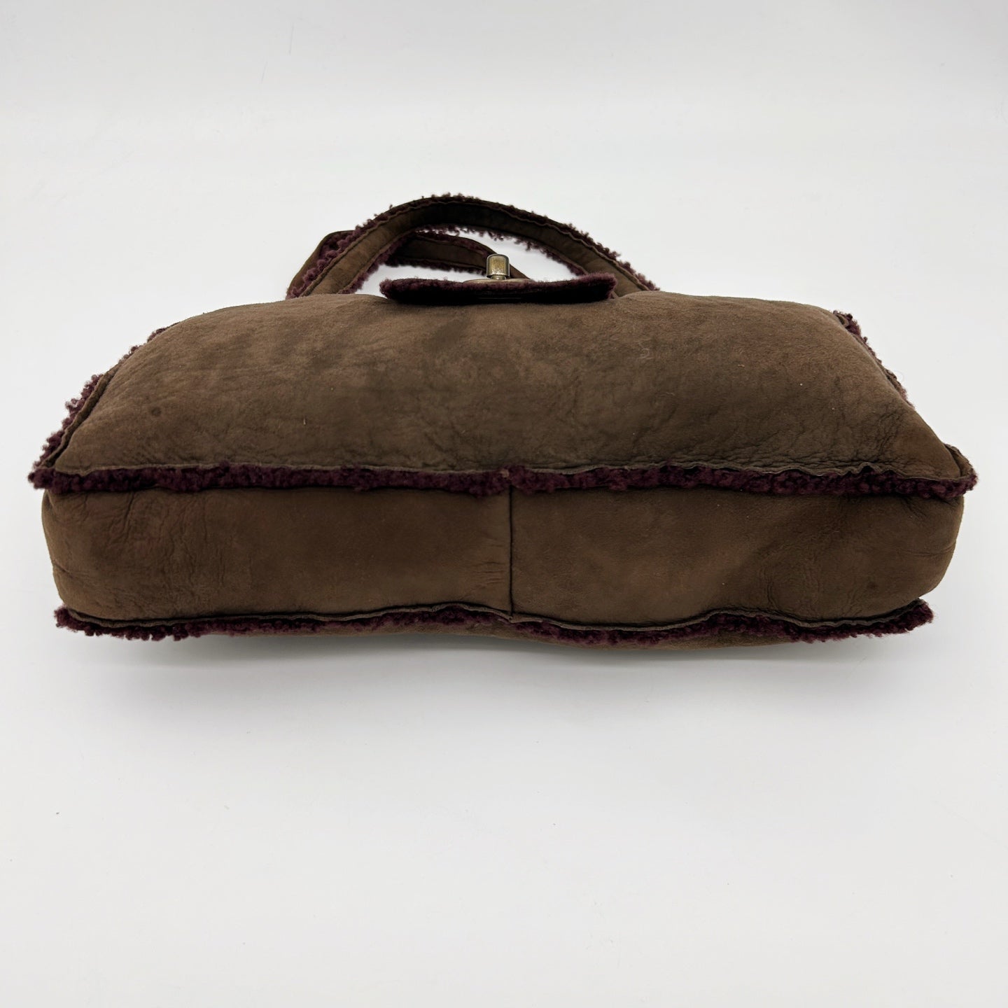 Chanel Brown Suede Shearling Trim Small Shoulder Tote Bag [Used]