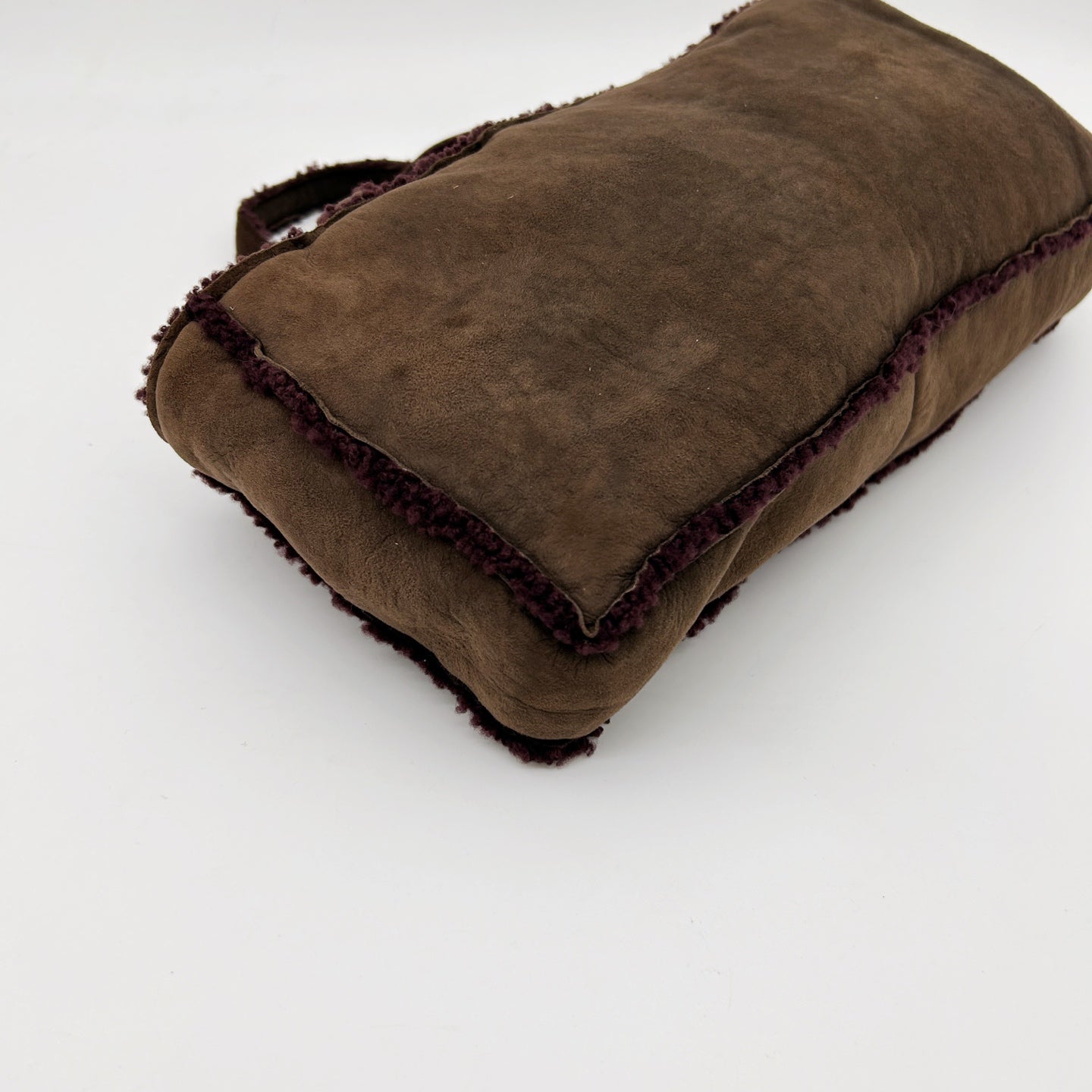 Chanel Brown Suede Shearling Trim Small Shoulder Tote Bag [Used]
