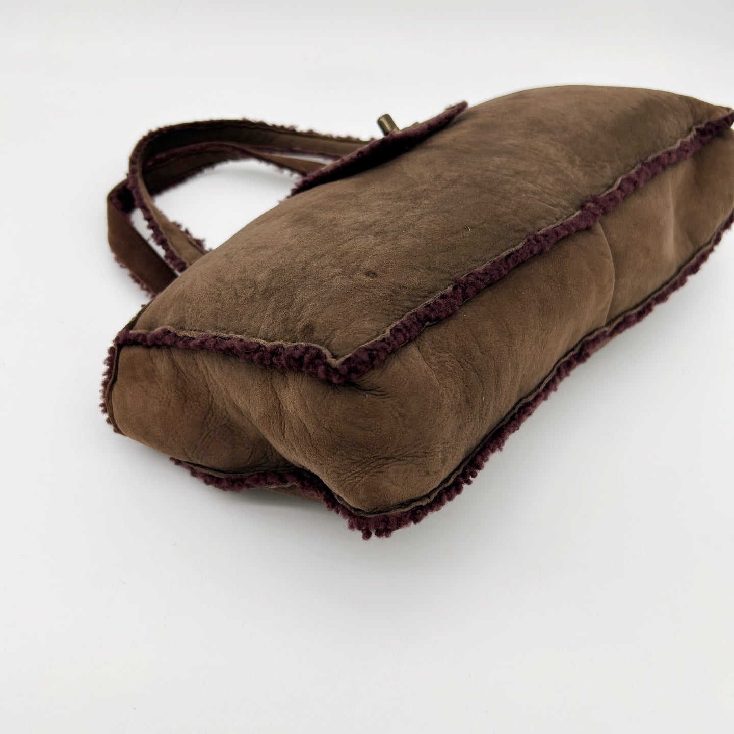 Chanel Brown Suede Shearling Trim Small Shoulder Tote Bag [Used]